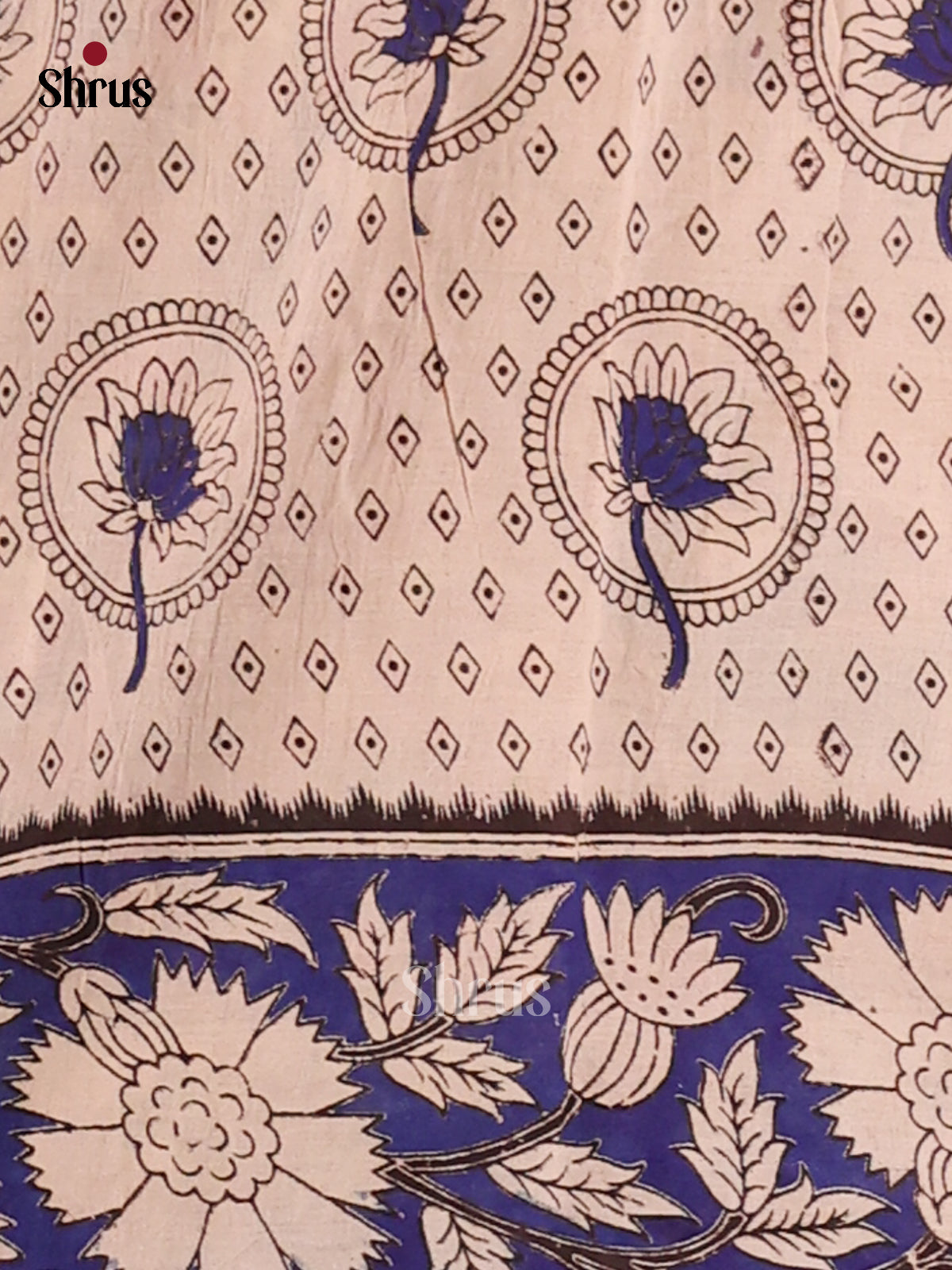 Cream & Blue - kalamkari-cotton Saree - Shop on Shrus.com