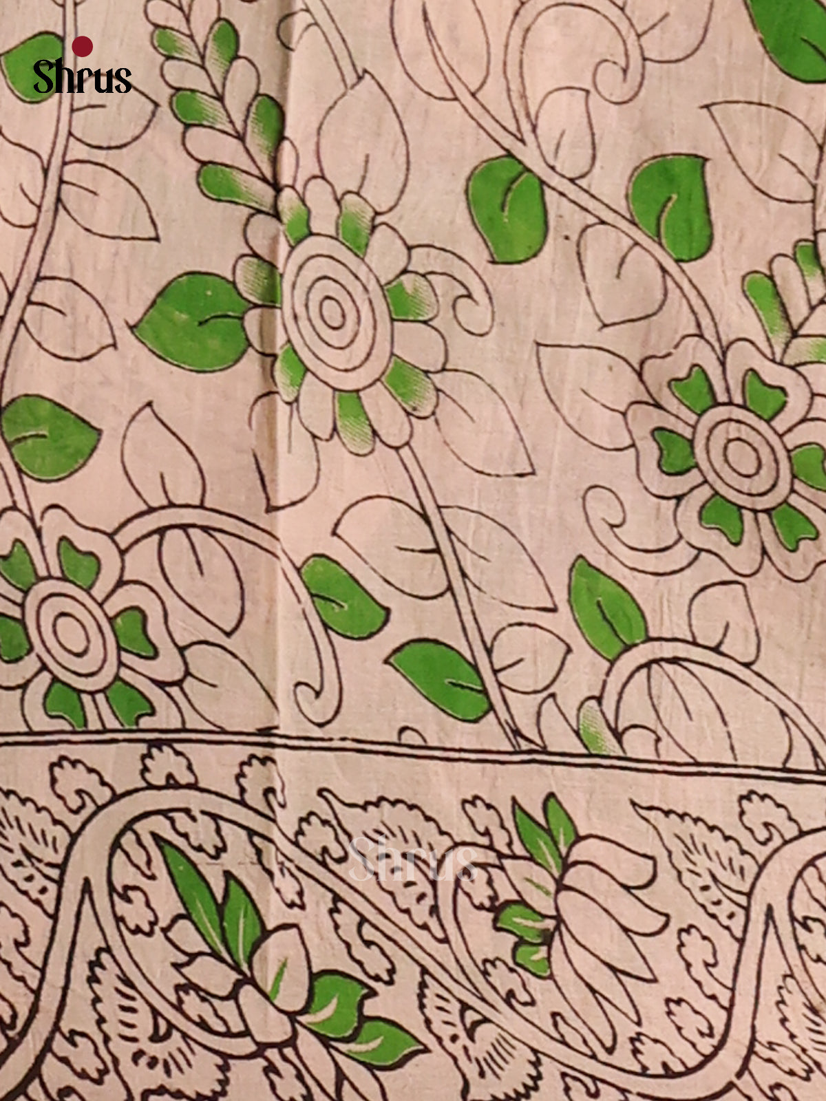 Light Green & Cream - kalamkari-cotton Saree - Shop on Shrus.com