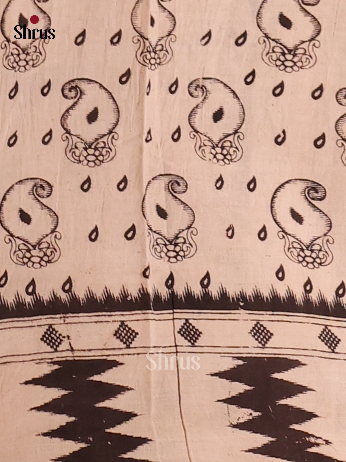 Cream & Black- kalamkari-cotton Saree - Shop on Shrus.com