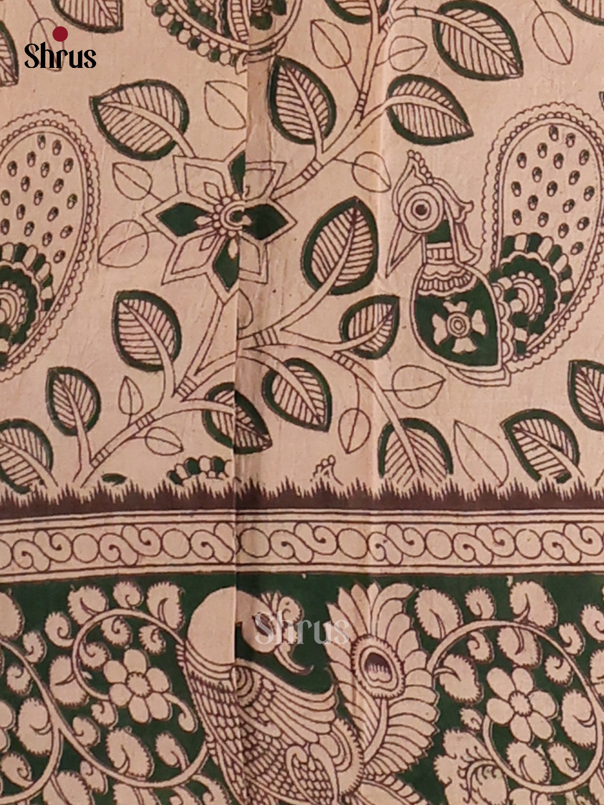 Cream & Pink- kalamkari-cotton Saree - Shop on Shrus.com