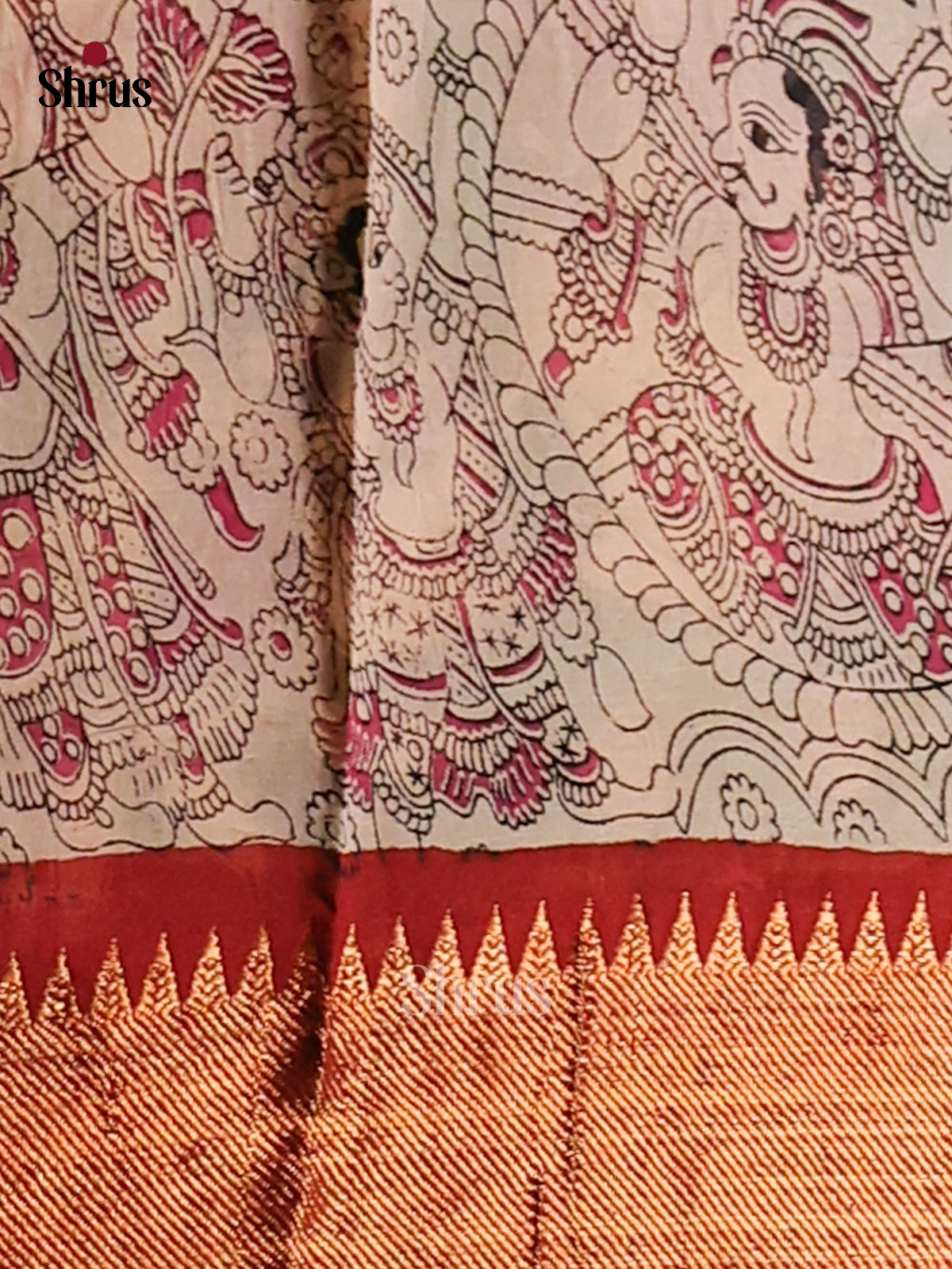 Green & Red- chennur-kalamkari Saree - Shop on Shrus.com