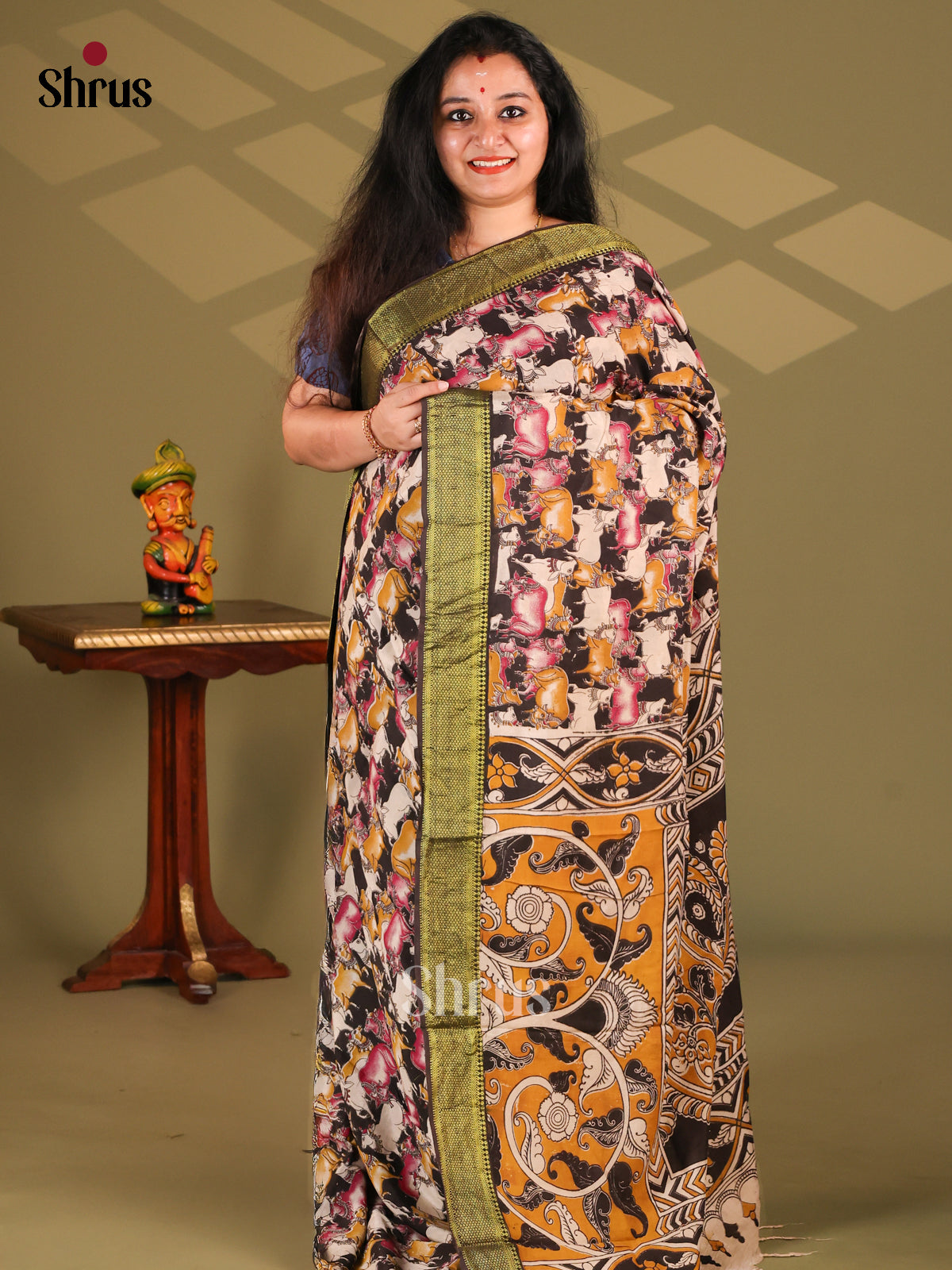 Black & Cream - chennur-kalamkari Saree - Shop on Shrus.com