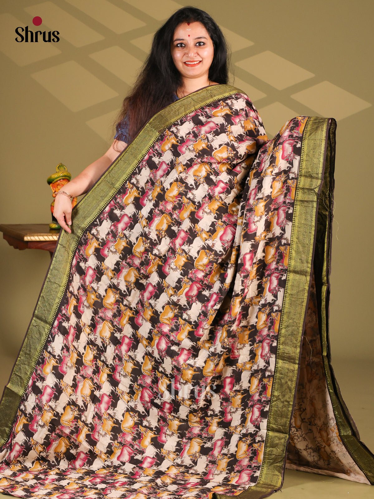 Black & Cream - chennur-kalamkari Saree - Shop on Shrus.com