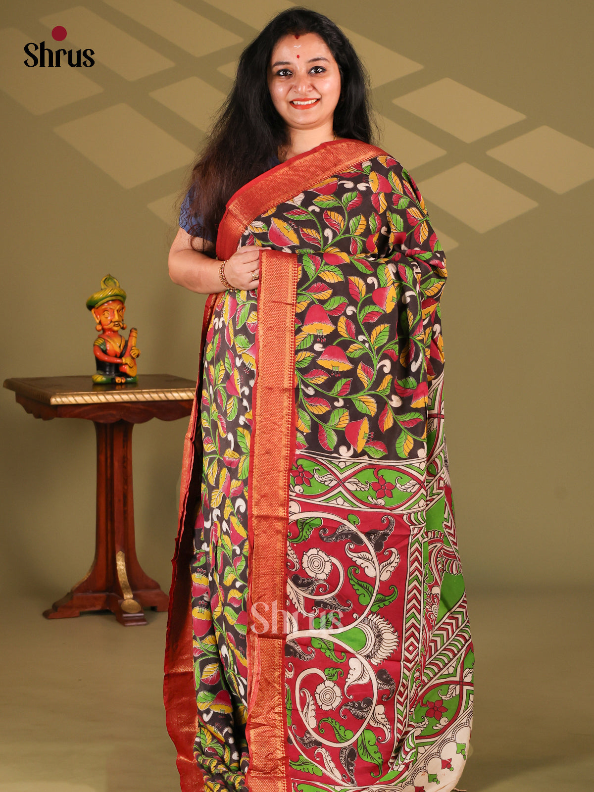 Black & Red- chennur-kalamkari Saree - Shop on Shrus.com