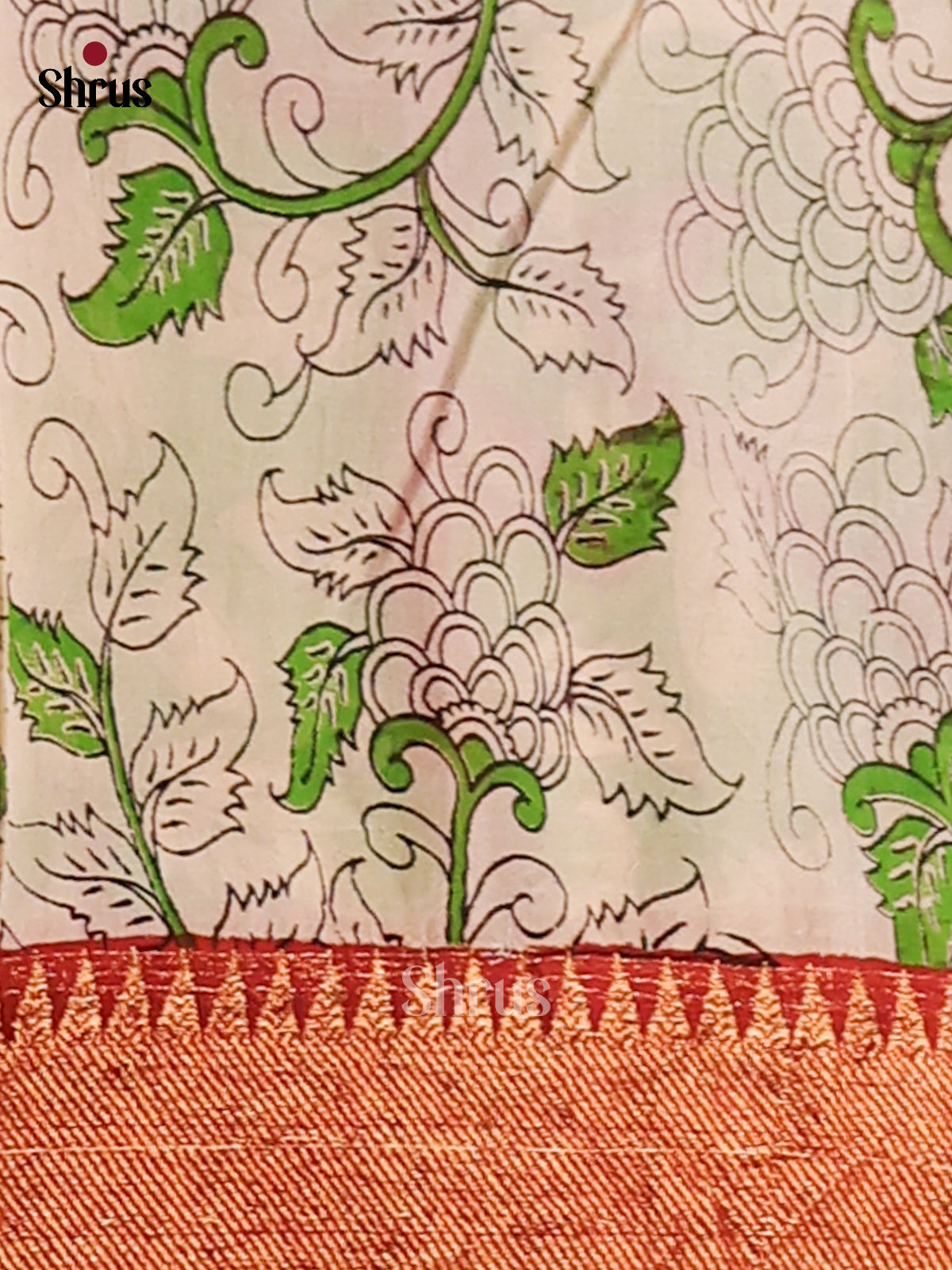 Green & Red - chennur-kalamkari Saree - Shop on Shrus.com