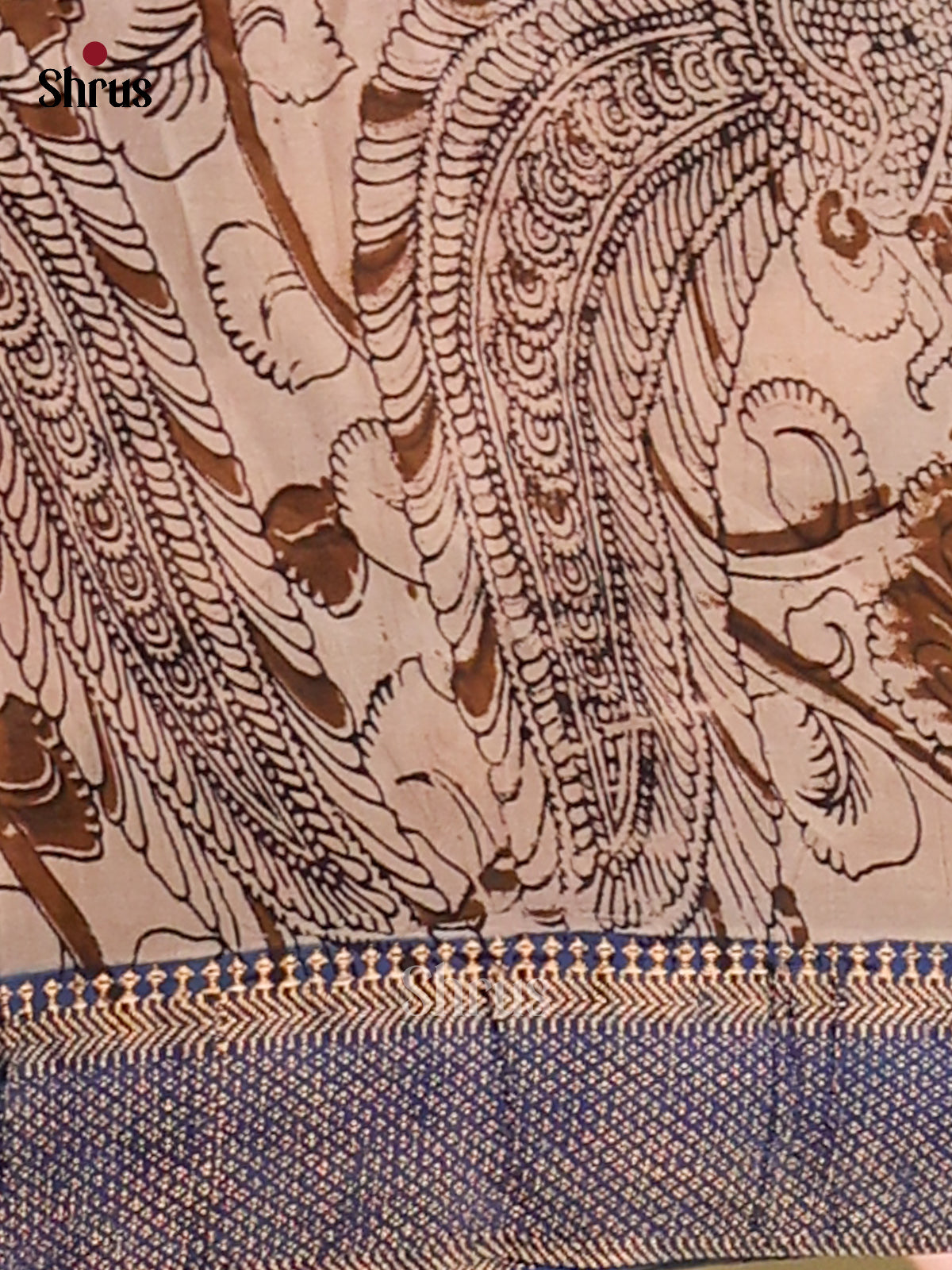Brown & Blue- chennur-kalamkari Saree - Shop on Shrus.com