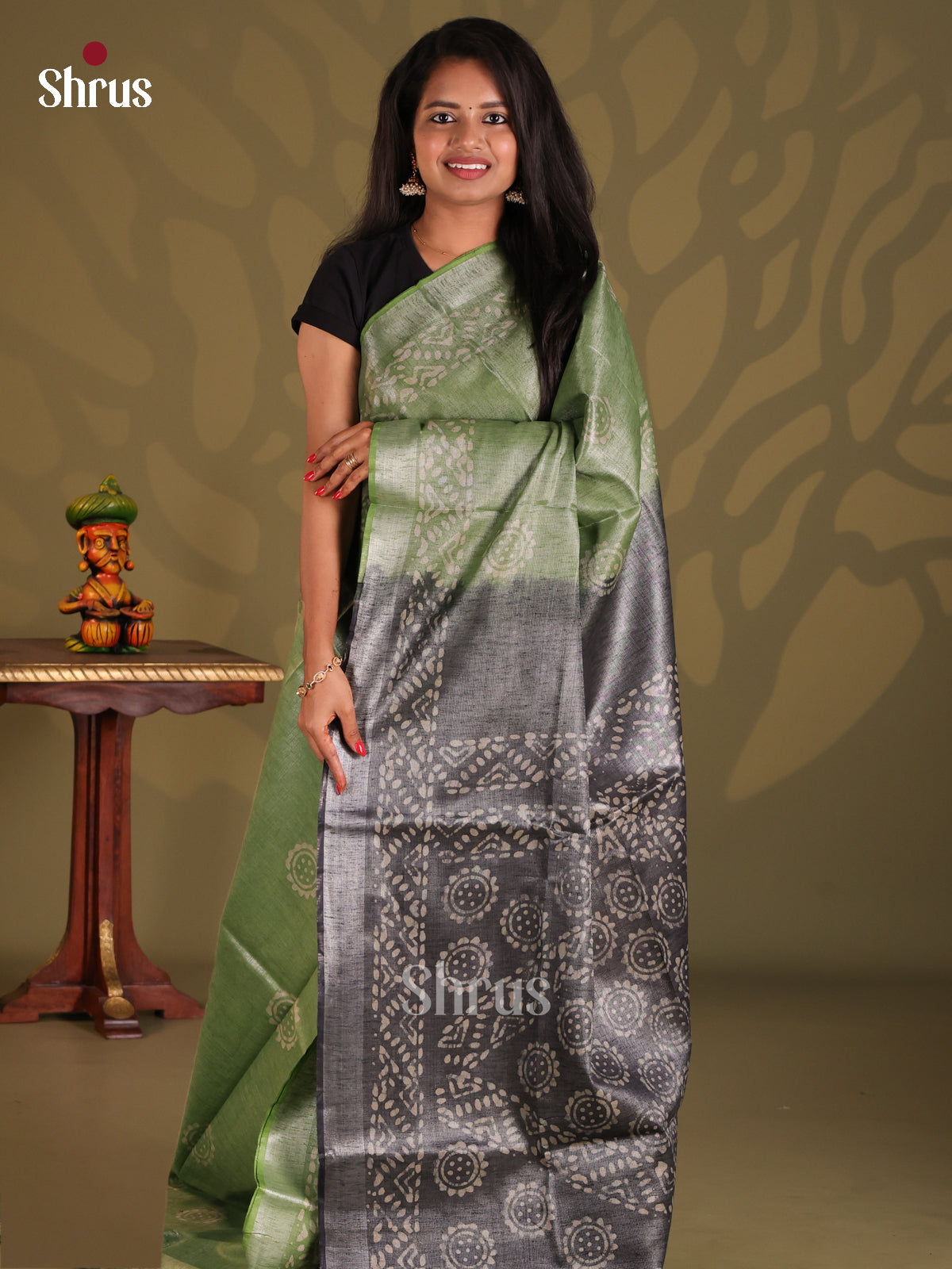 Light Green & Grey - Bhatik Saree - Shop on Shrus.com