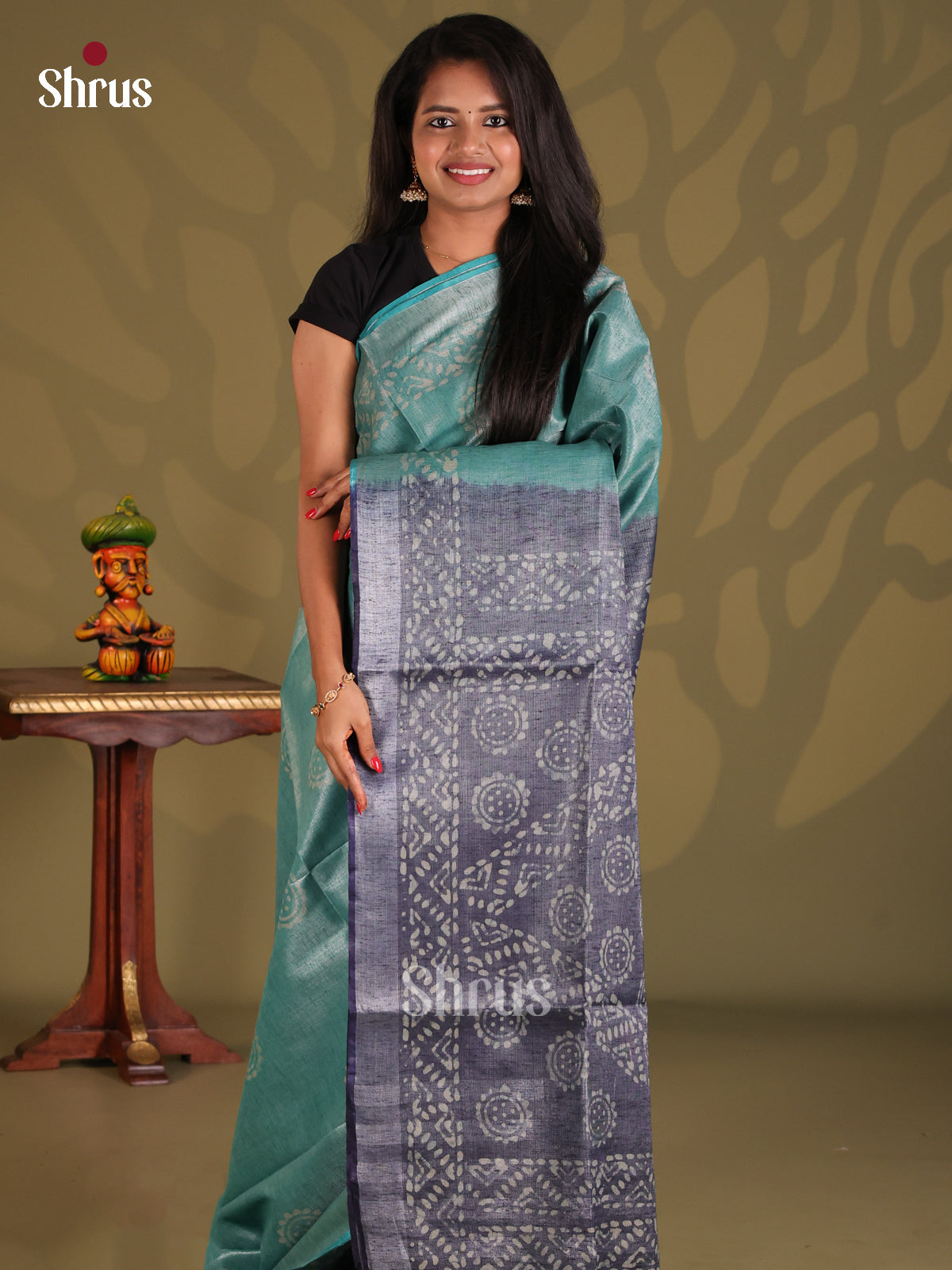 Teal & Grey- Bhatik Saree - Shop on Shrus.com