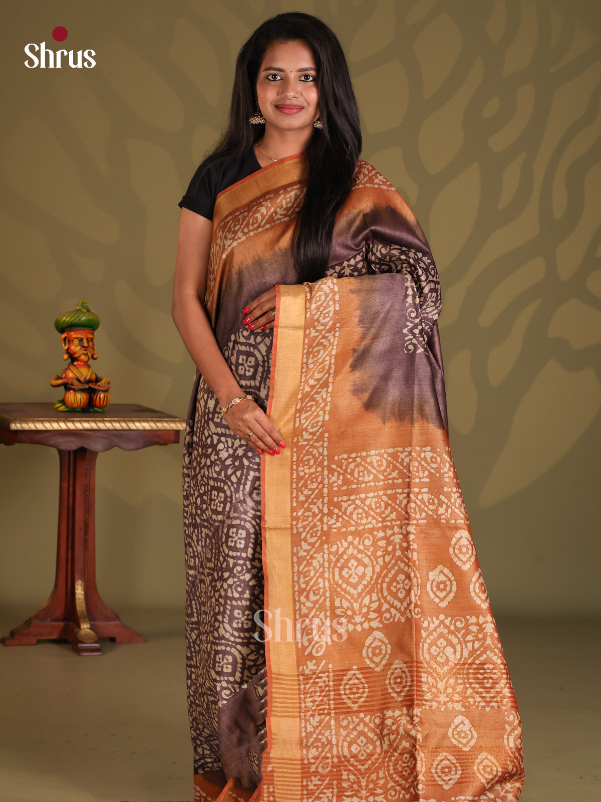 Dark Brown & Brown- Bhatik Saree - Shop on Shrus.com