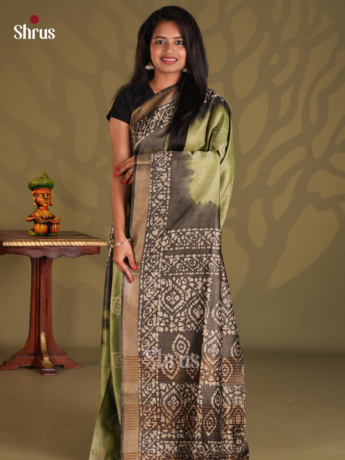 Pista Green & Grey - Bhatik Saree - Shop on Shrus.com