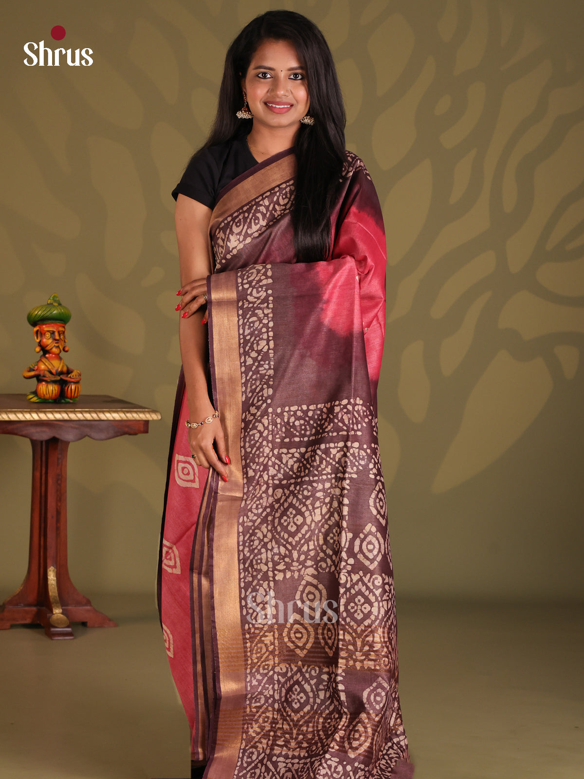Pink & Brown- Bhatik Saree - Shop on Shrus.com