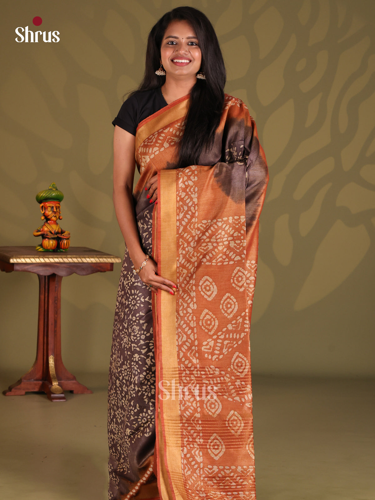 Dark Brown & Brown - Bhatik Saree - Shop on Shrus.com