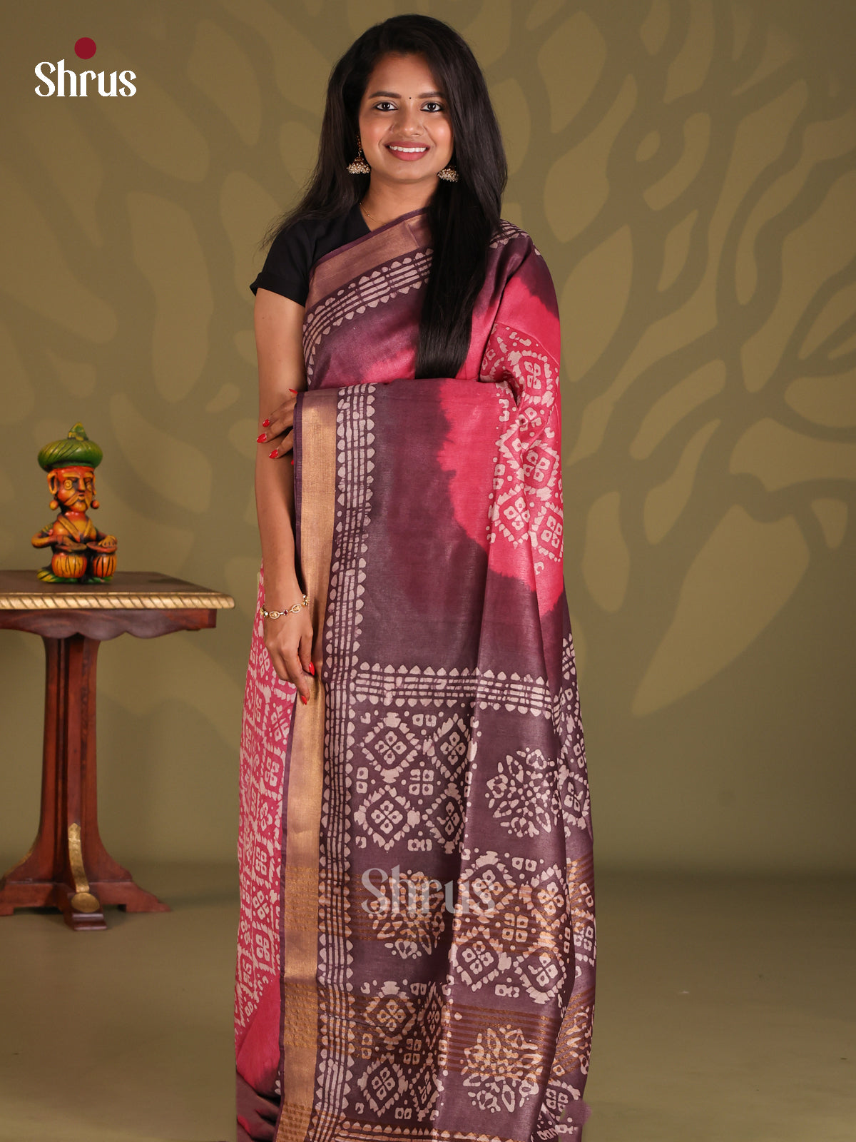 Pink & Brown- Bhatik Saree - Shop on Shrus.com