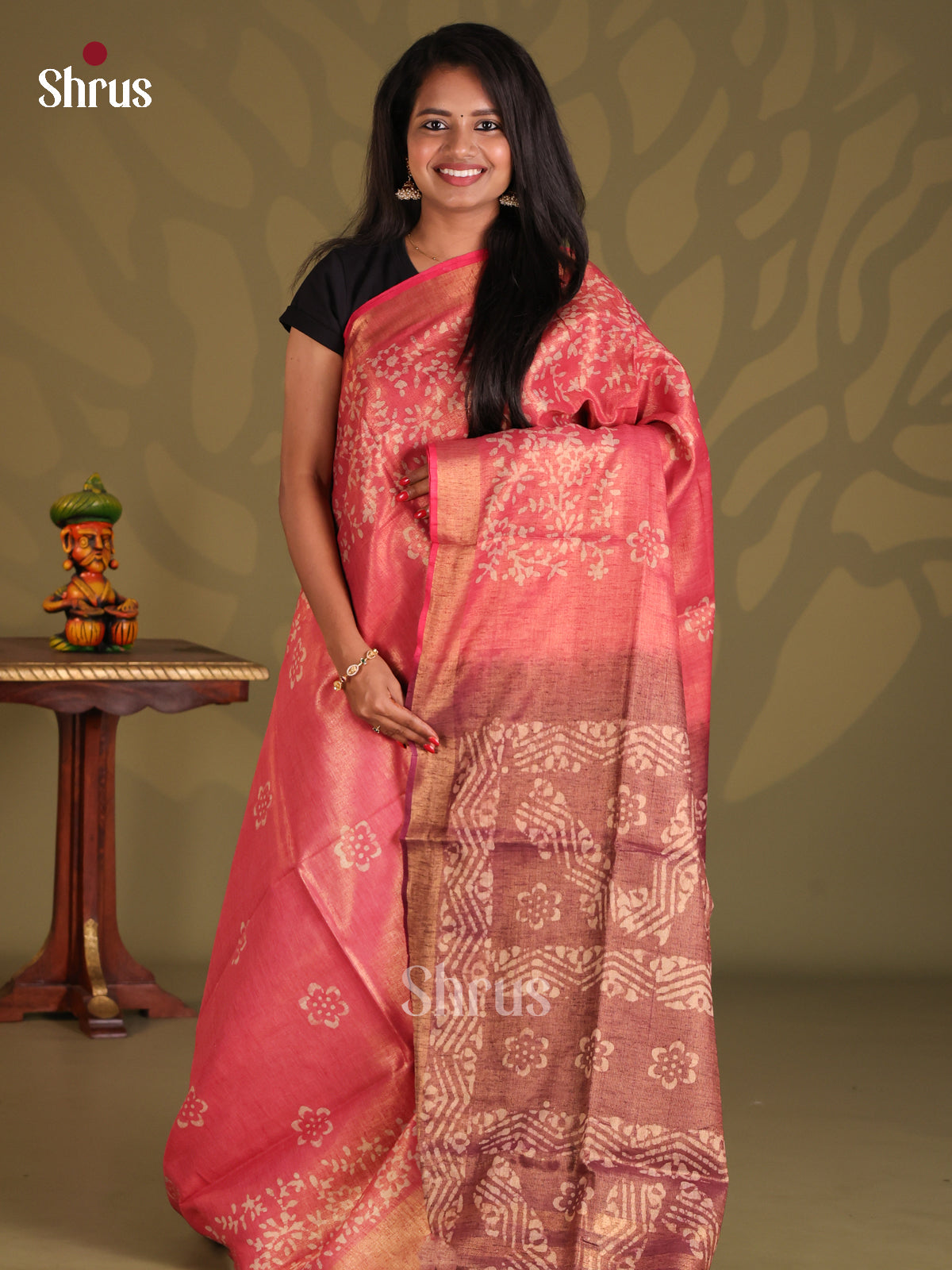 Pink & Brown- Bhatik Saree - Shop on Shrus.com