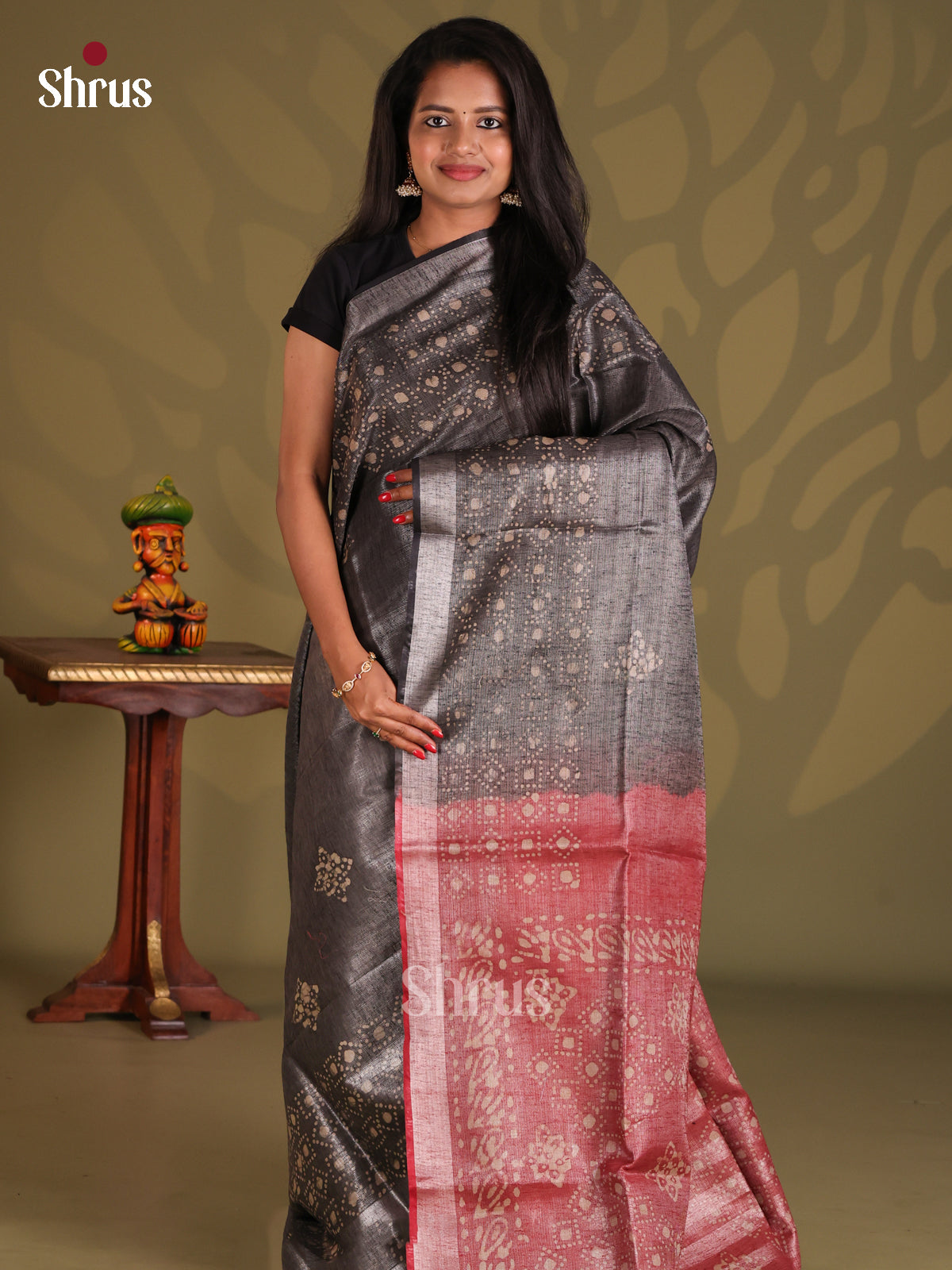 Elephant Grey & Red - Bhatik Saree - Shop on Shrus.com