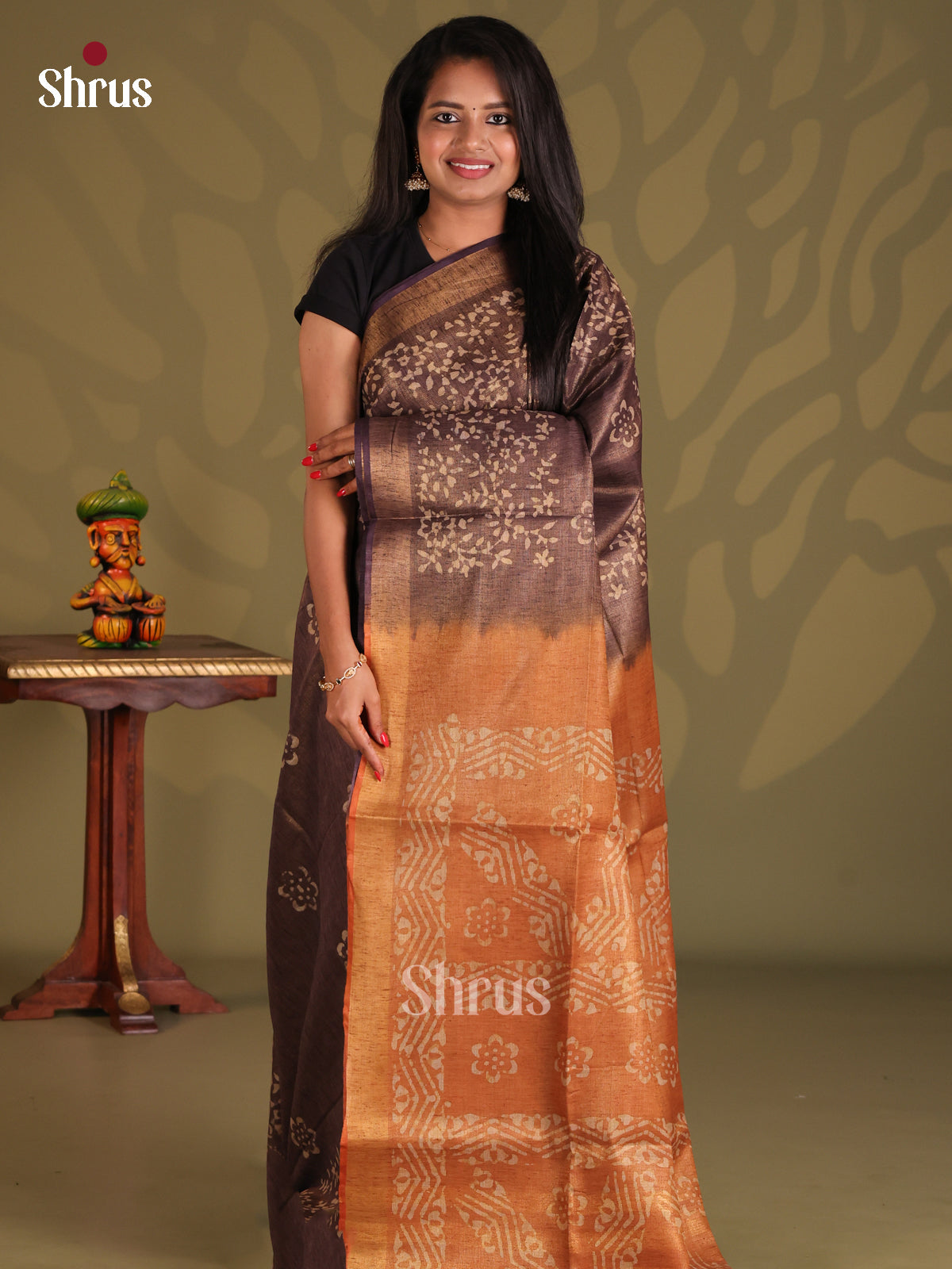 Dark Brown & Brown- Bhatik Saree - Shop on Shrus.com