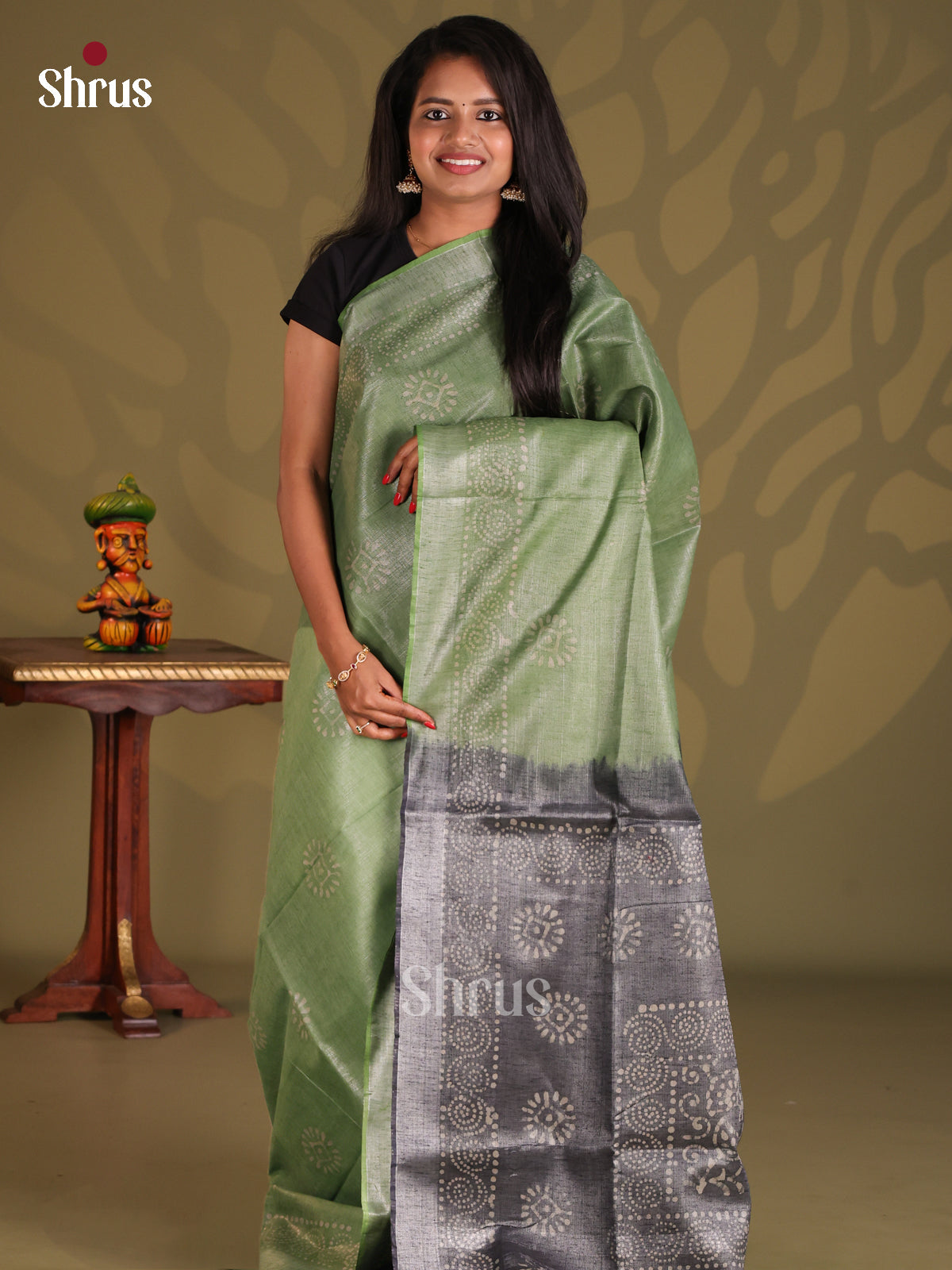 Pista Green & Grey - Bhatik Saree - Shop on Shrus.com
