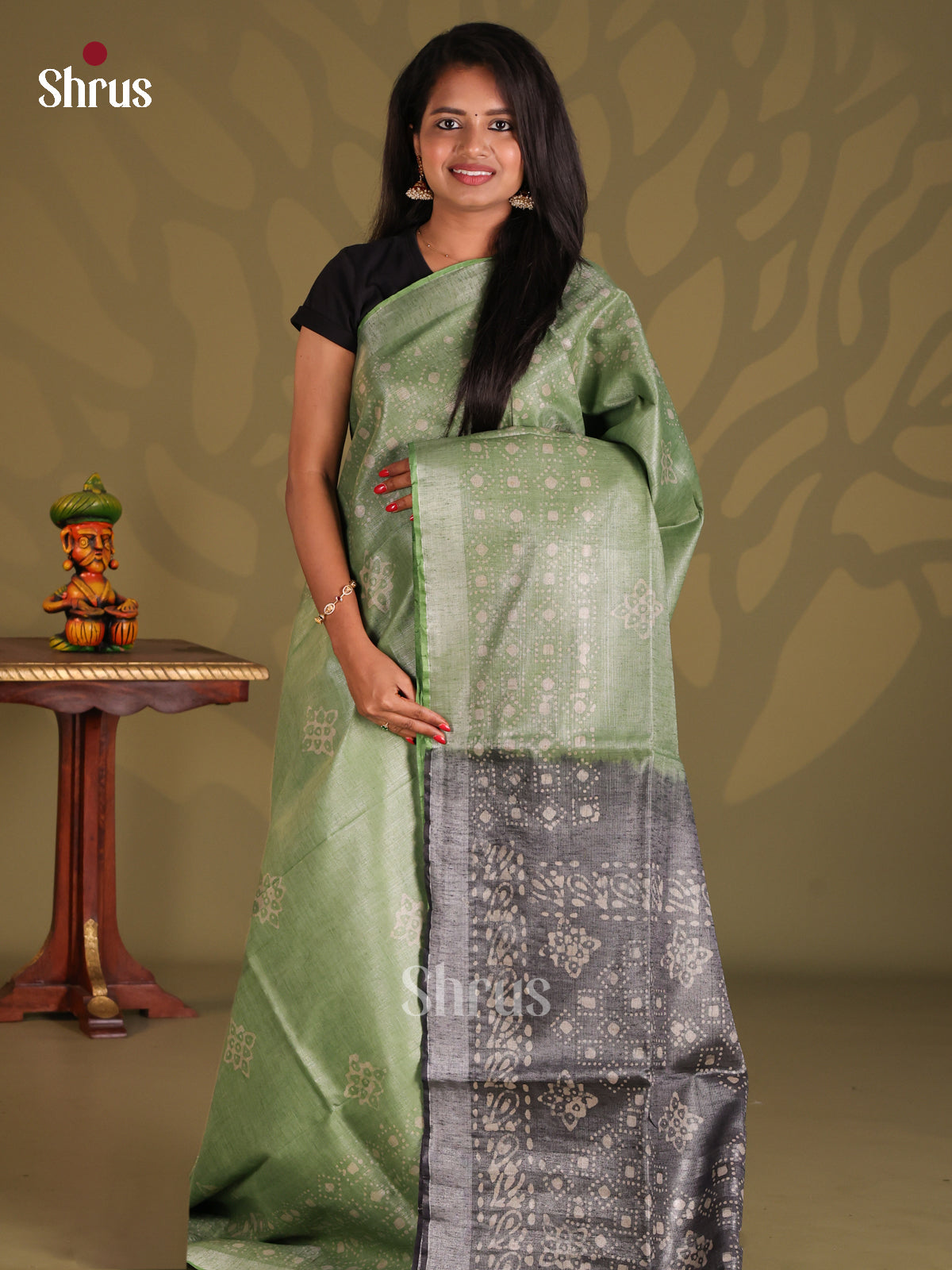 Pista Green & Grey- Bhatik Saree - Shop on Shrus.com