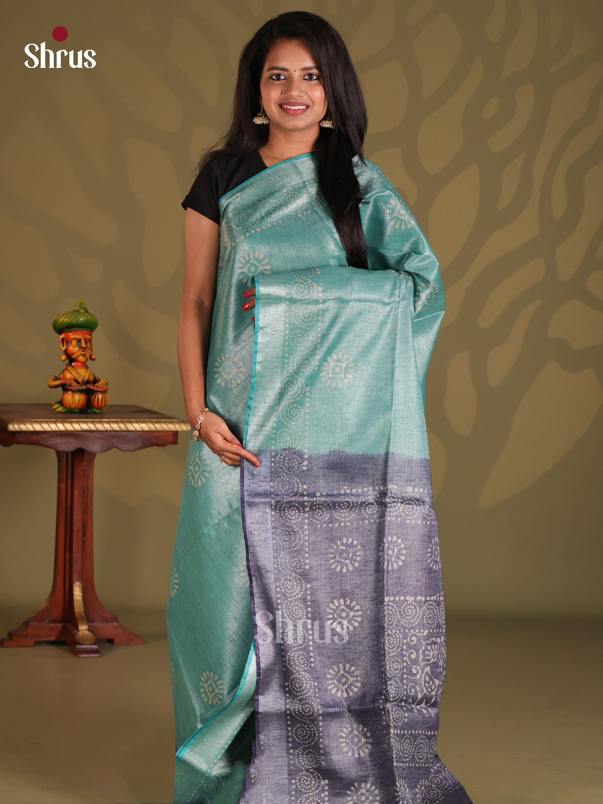 Sky Blue & Purple- Bhatik Saree - Shop on Shrus.com