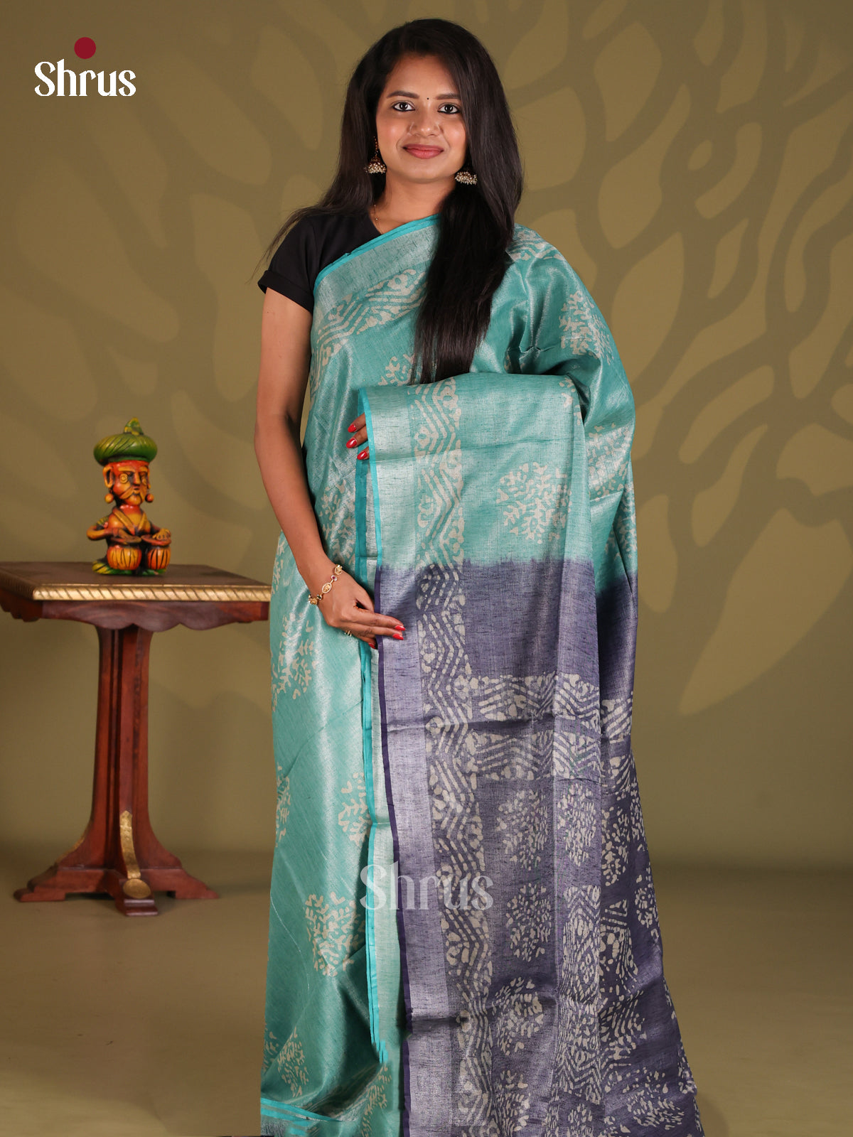 Sky Blue & Purple- Bhatik Saree - Shop on Shrus.com