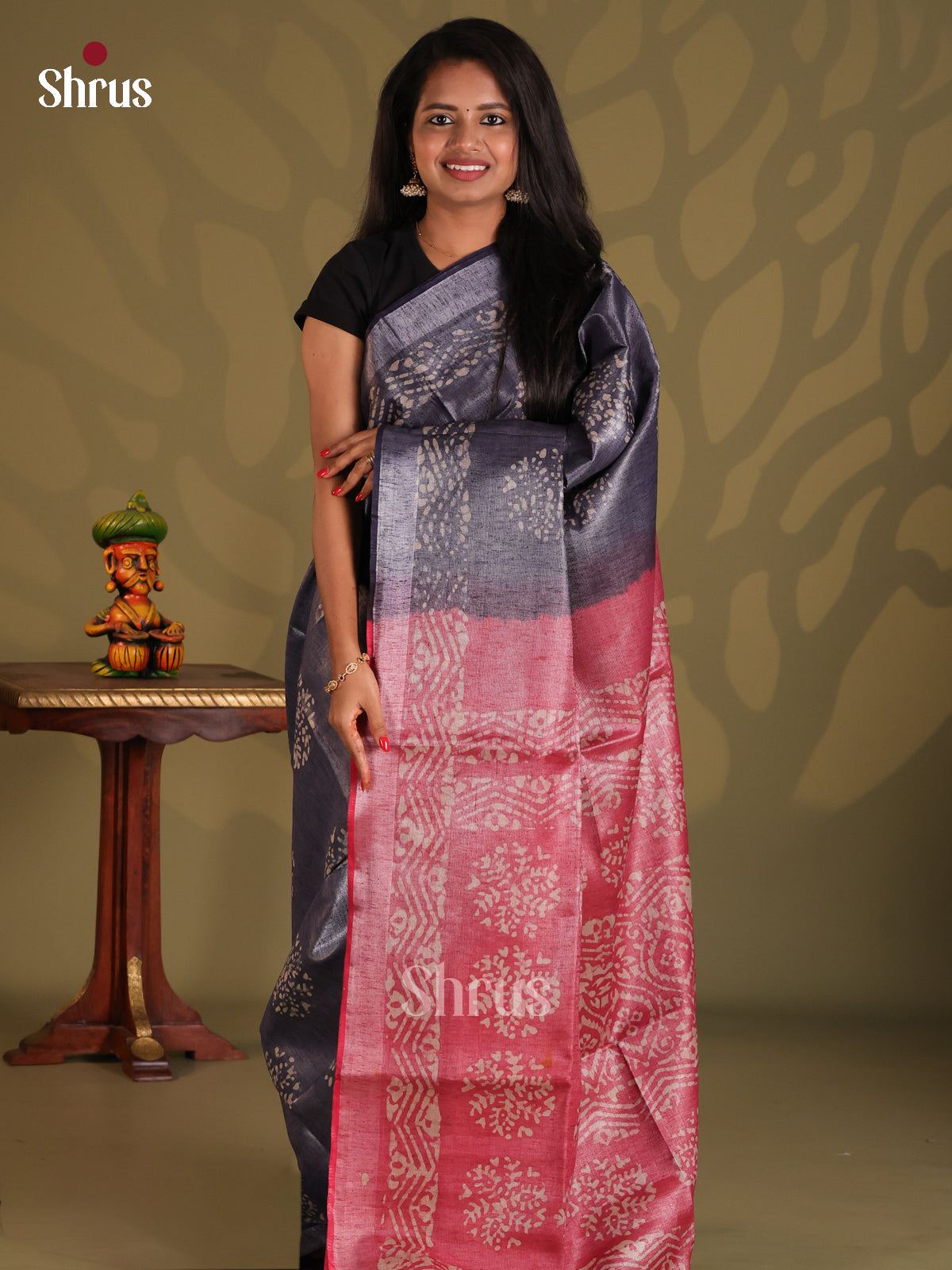 Elephant Grey & Pink- Bhatik Saree - Shop on Shrus.com