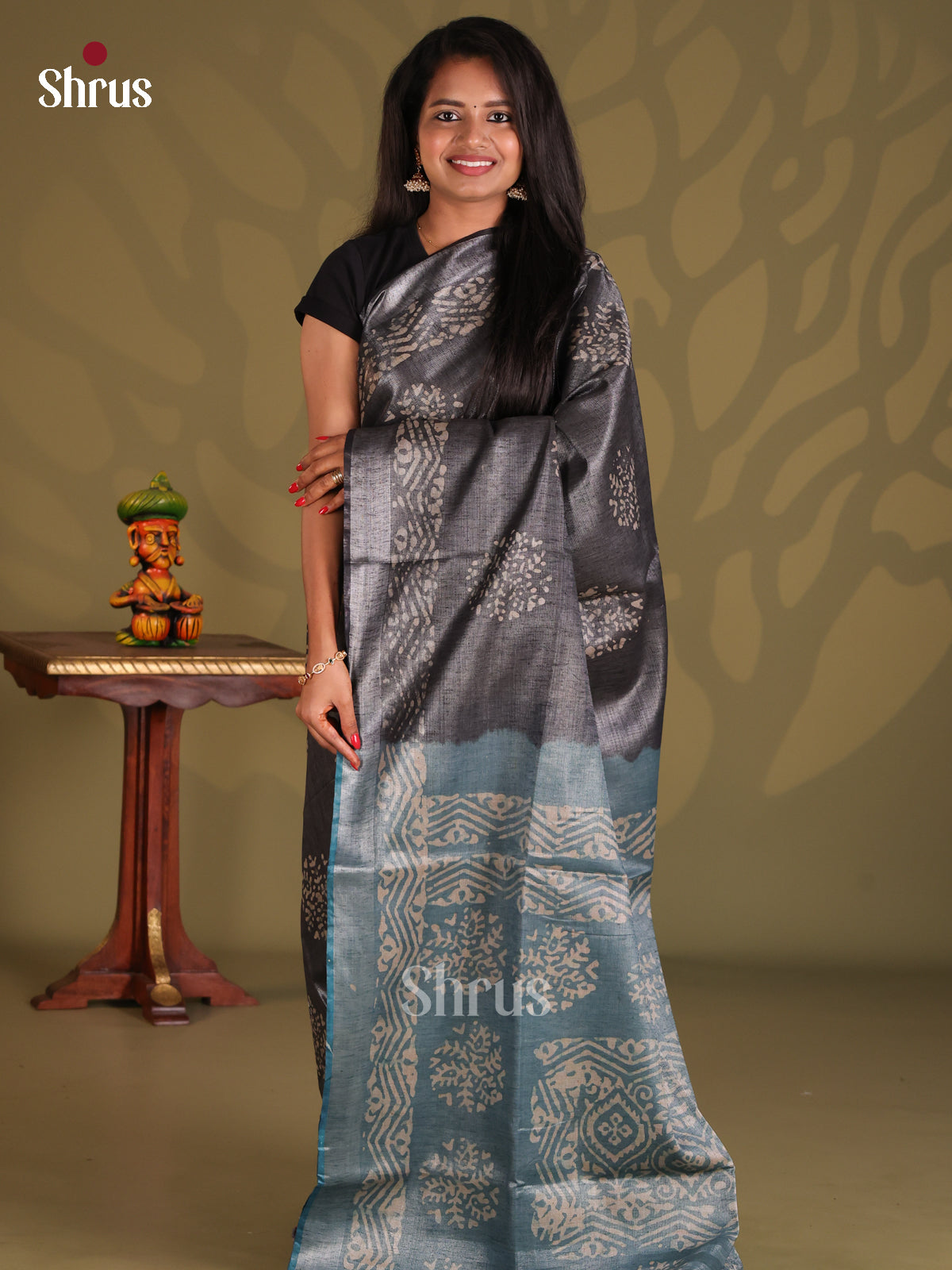 Elephant Grey & Light Blue- Bhatik Saree - Shop on Shrus.com