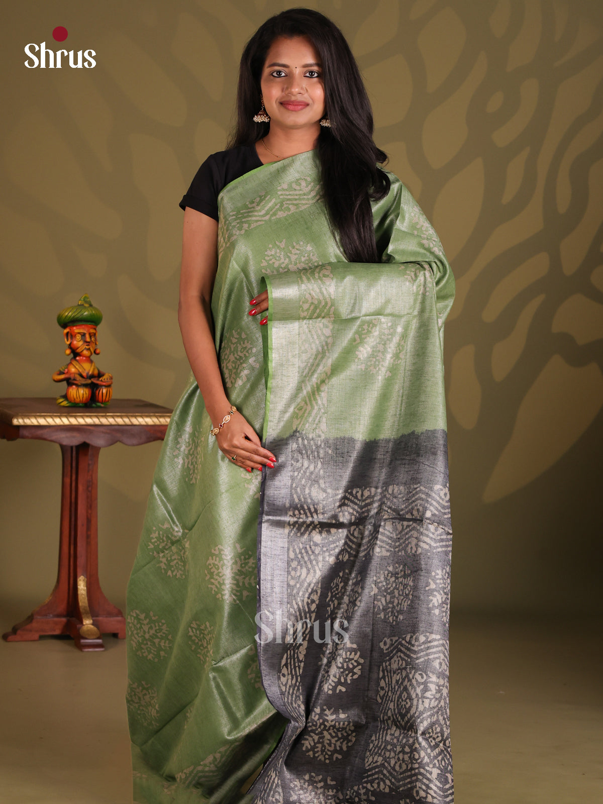 Pista Green & Grey - Bhatik Saree - Shop on Shrus.com