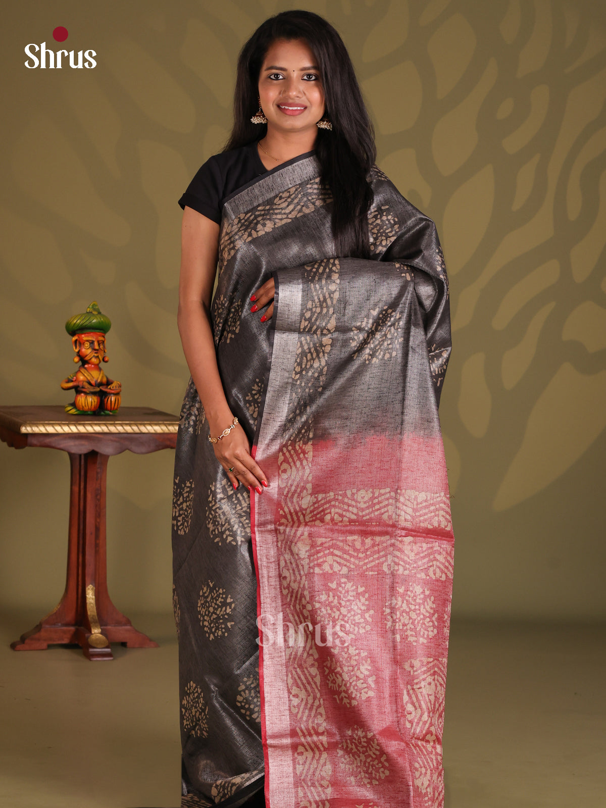 Elephant Grey & Red - Bhatik Saree - Shop on Shrus.com