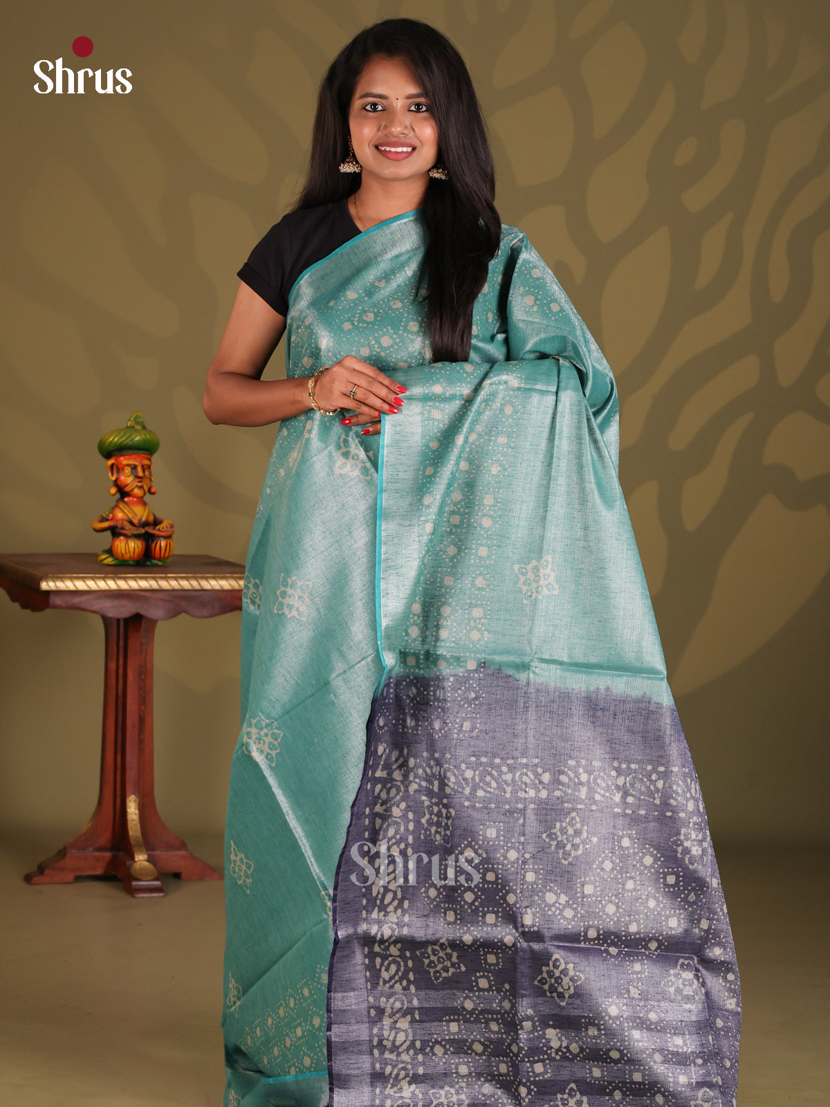 Sky Blue & Purple- Bhatik Saree - Shop on Shrus.com