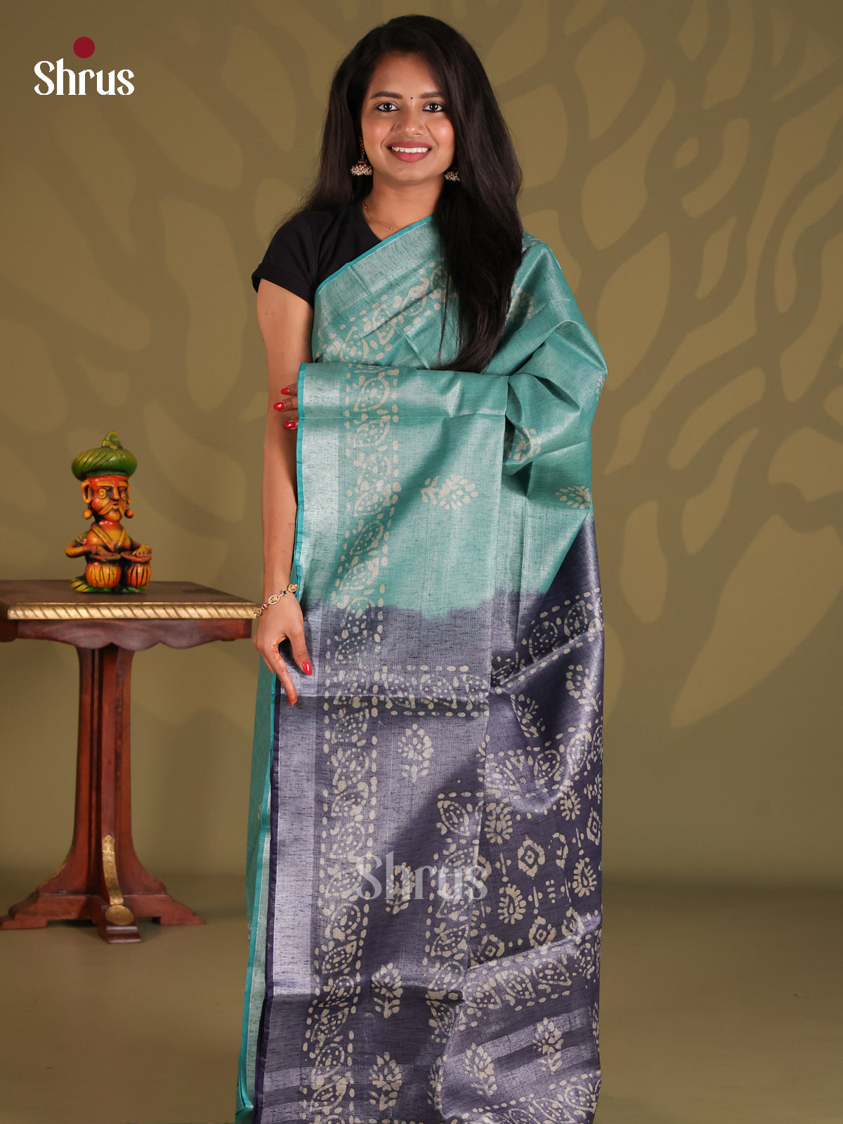 Sky Blue & Blue- Bhatik Saree - Shop on Shrus.com
