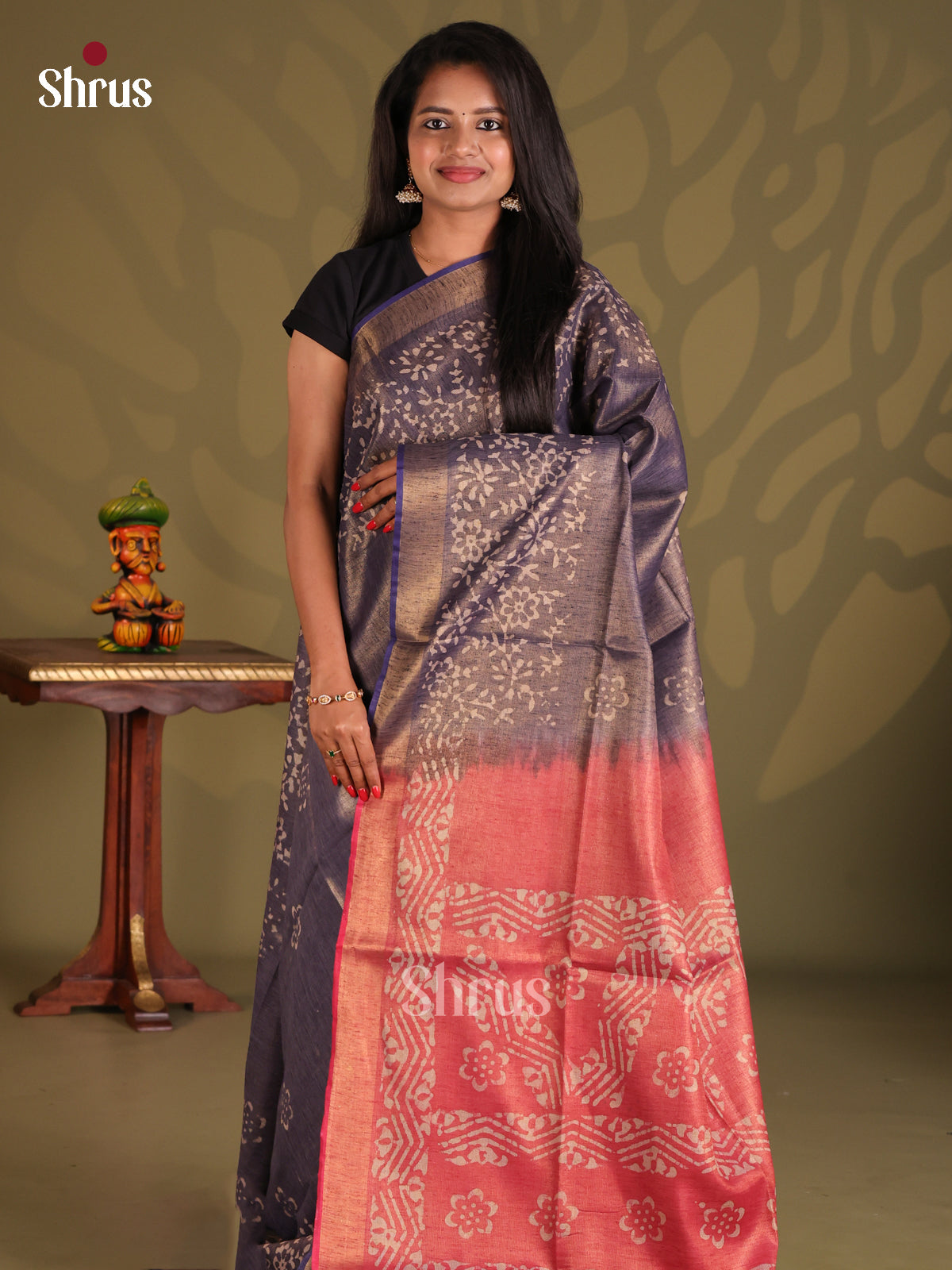 Blue & Orangish Pink - Bhatik Saree - Shop on Shrus.com