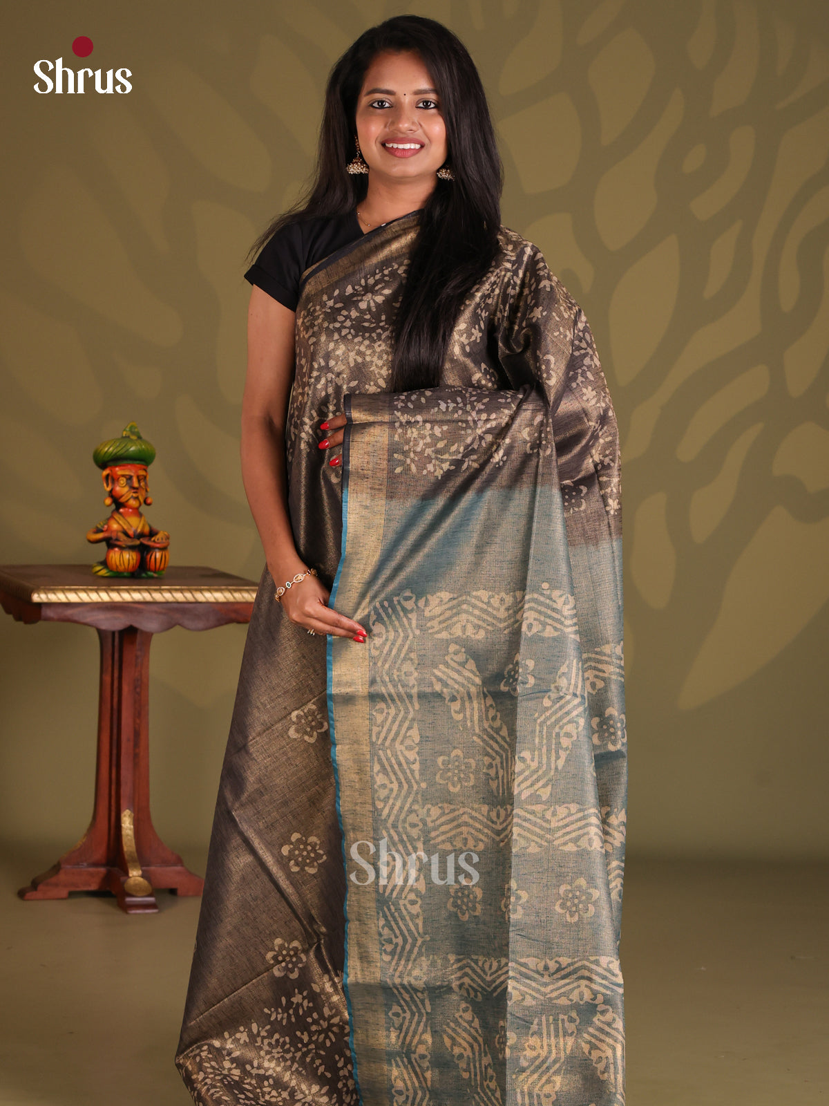 Elephant Grey & Light Blue - Bhatik Saree - Shop on Shrus.com
