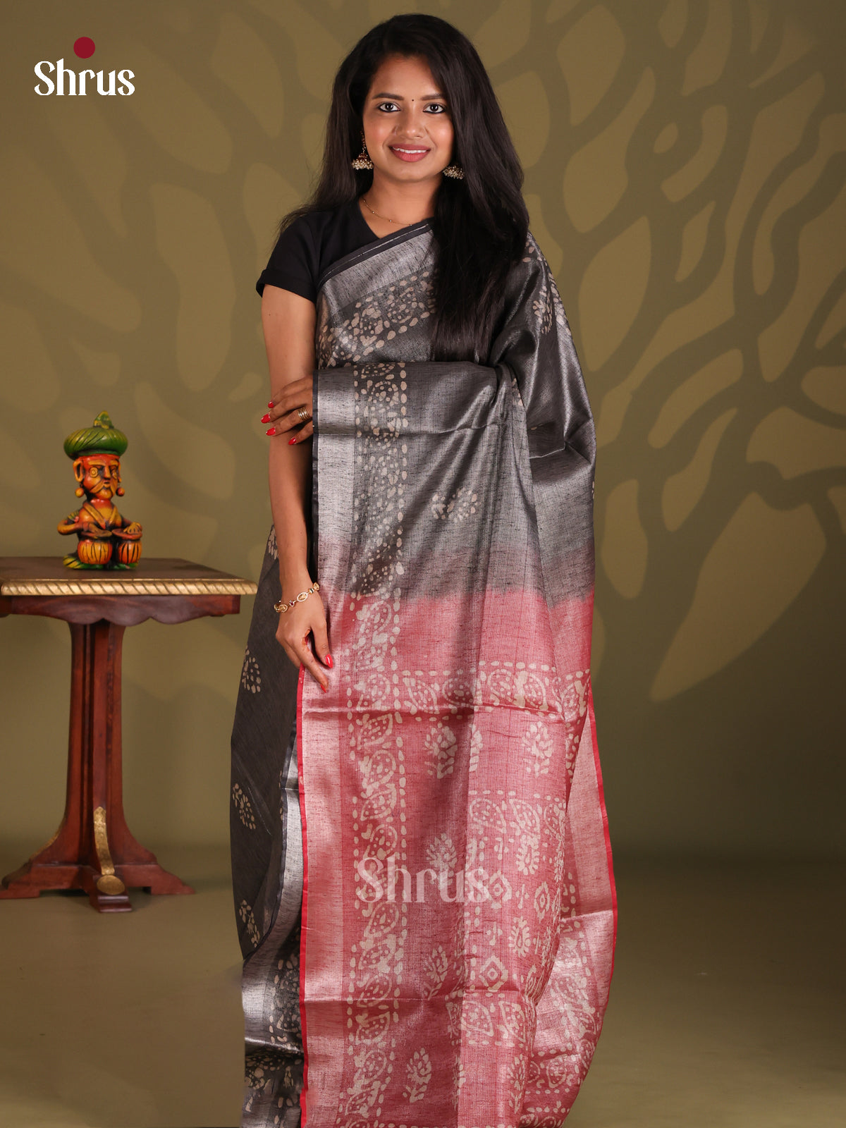 Elephant Grey & Red - Bhatik Saree - Shop on Shrus.com