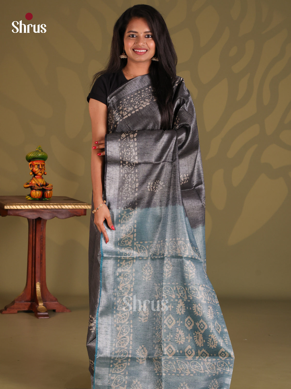 Elephant Grey & Light Blue - Bhatik Saree - Shop on Shrus.com