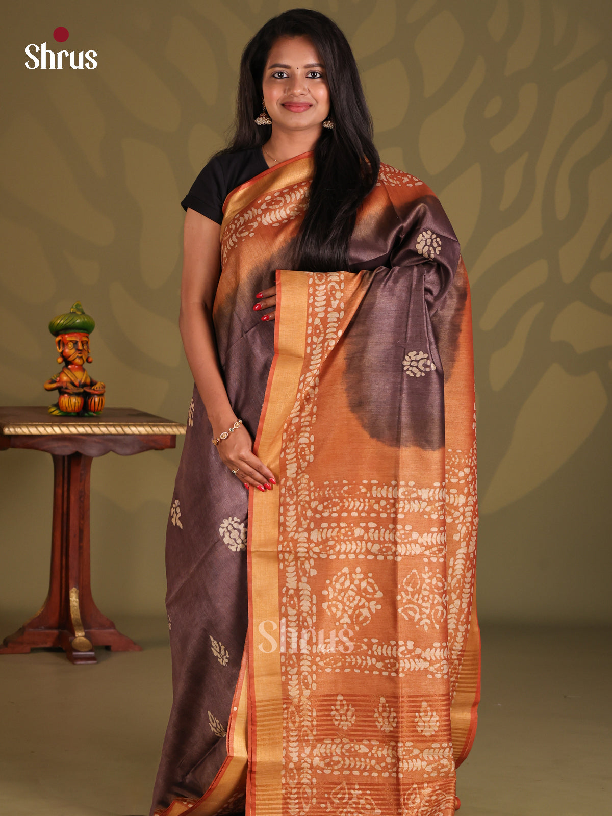 Dark Brown & Brown - Bhatik Saree - Shop on Shrus.com