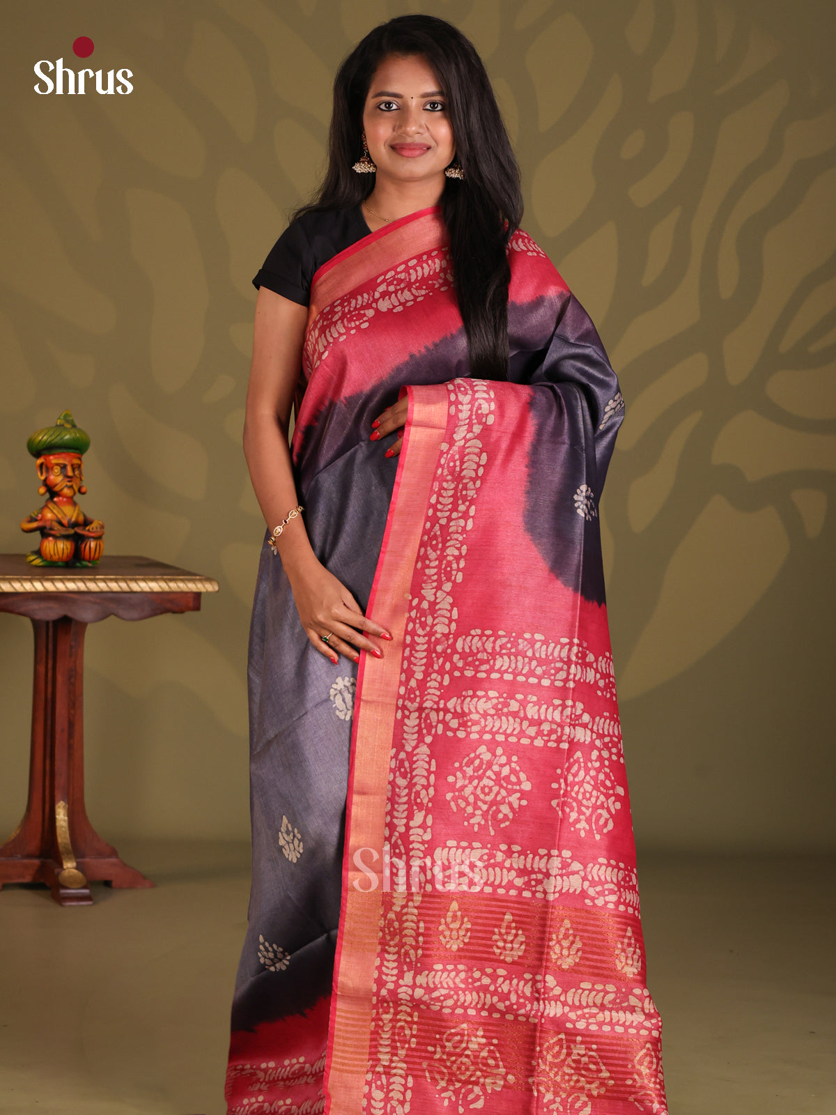 Blue & Red - Bhatik Saree - Shop on Shrus.com