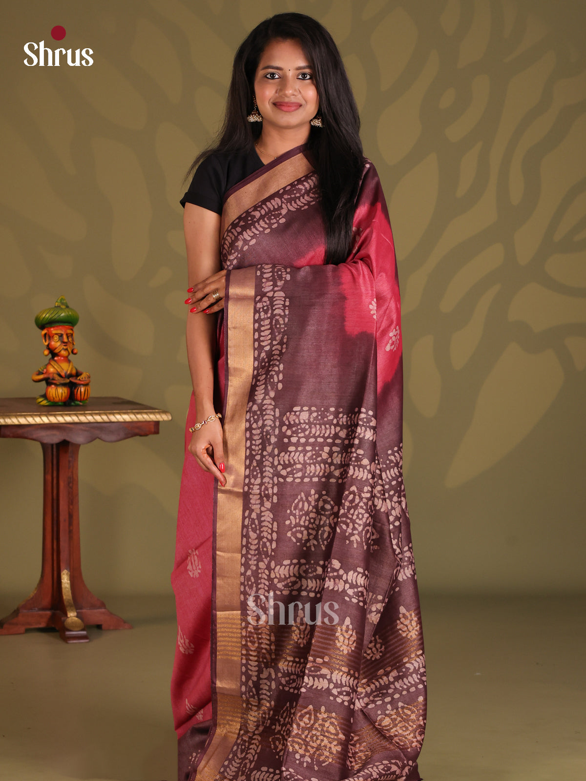 Pink & Brown - Bhatik Saree - Shop on Shrus.com