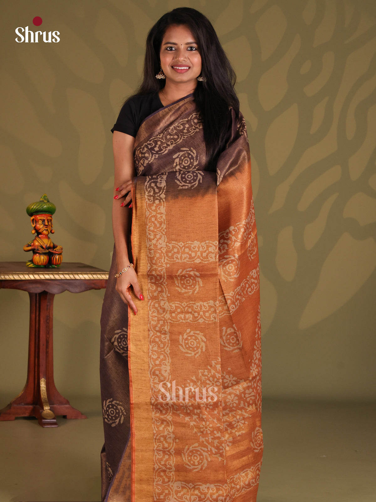 Dark Brown & Brown- Bhatik Saree - Shop on Shrus.com