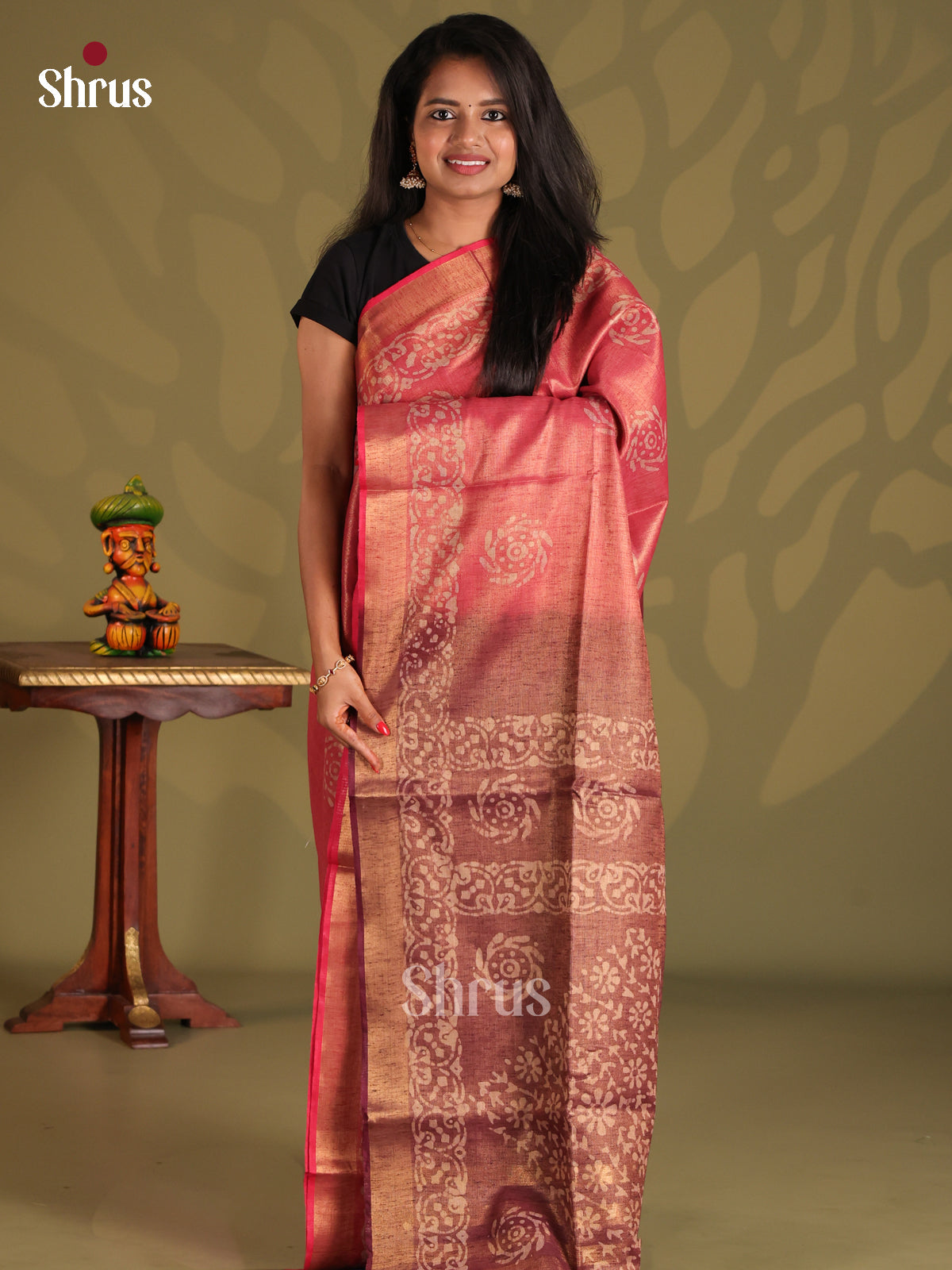 Pink & Brown- Bhatik Saree - Shop on Shrus.com