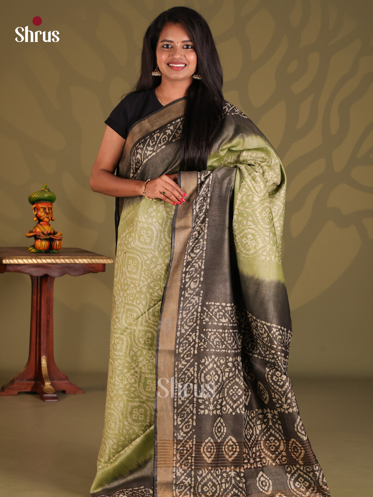 Pista Green & Grey- Bhatik Saree - Shop on Shrus.com
