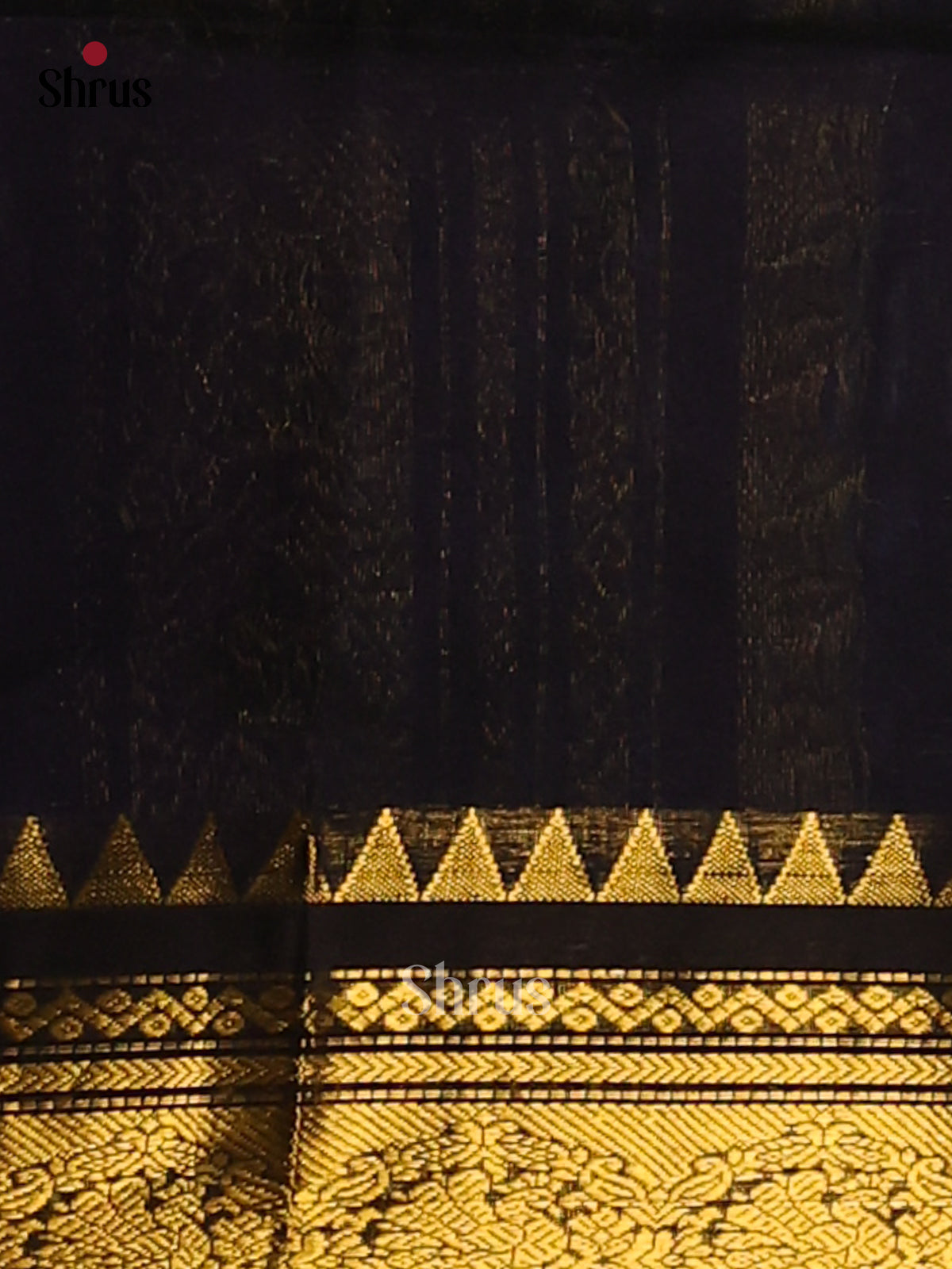 Beautiful Blue Silk Cotton Saree with zari podi kattam & contrast Black Zari Border - Shop on Shrus.com