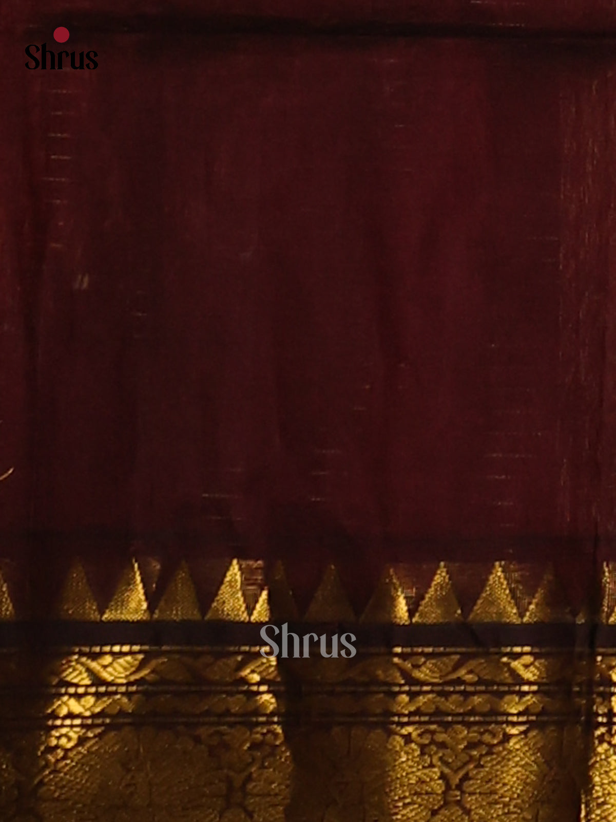 Bright Red Silk Cotton Saree with zari podi kattam & contrast Brown Zari Border - Shop on Shrus.com