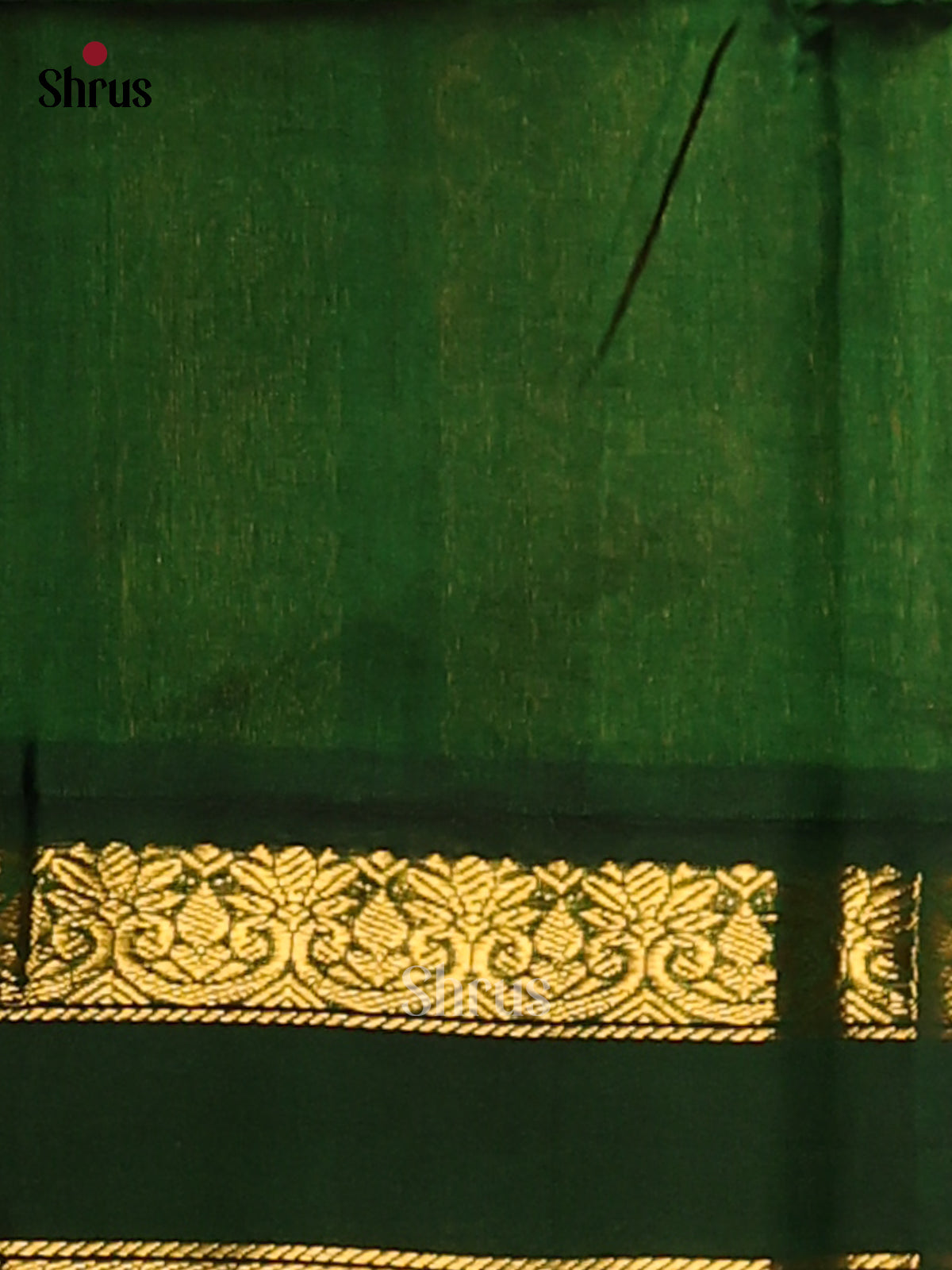 Fiery Red Silk Cotton Saree with contrast Green Rettaipet zari Border - Shop on Shrus.com