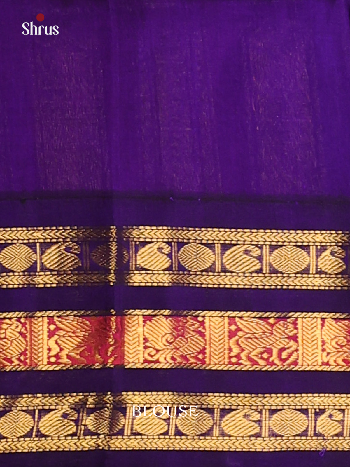 Bright Red Silk Cotton Saree with blue gold zari border with manga, peacock buttas -1