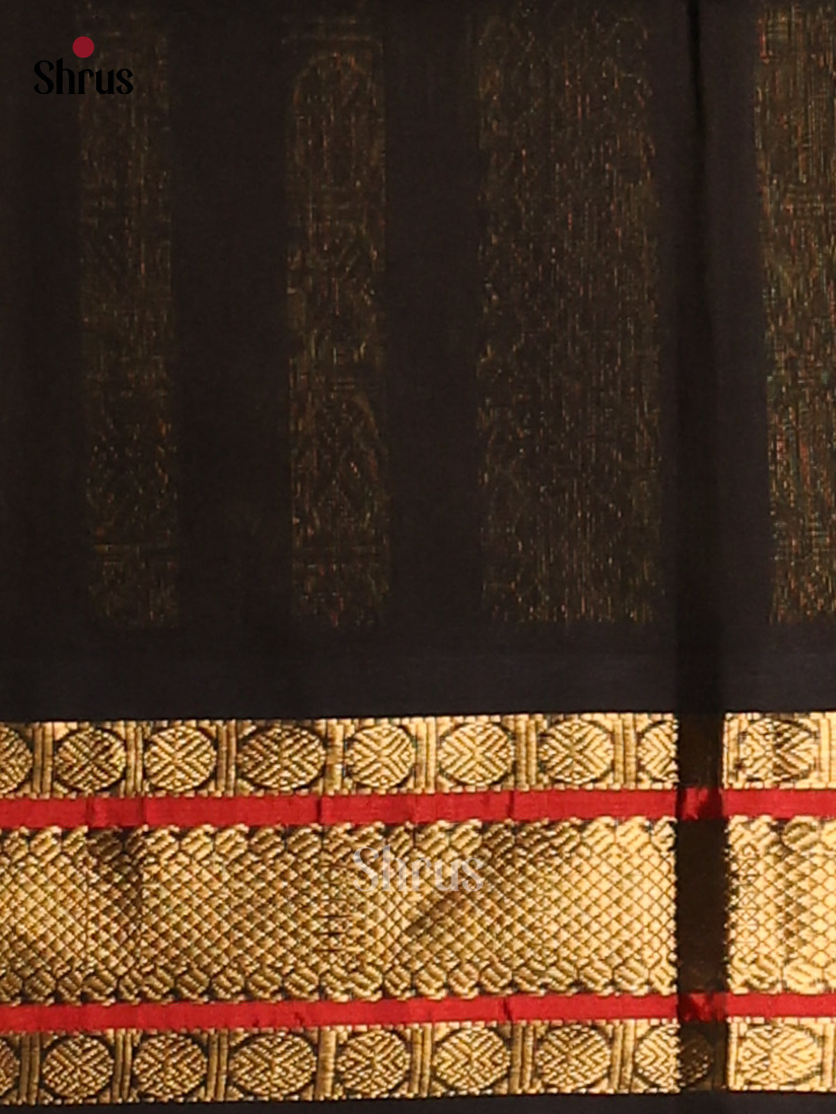 Leaf green and Black Silk Cotton Saree with zari rudraksham buttas border - Shop on Shrus.com