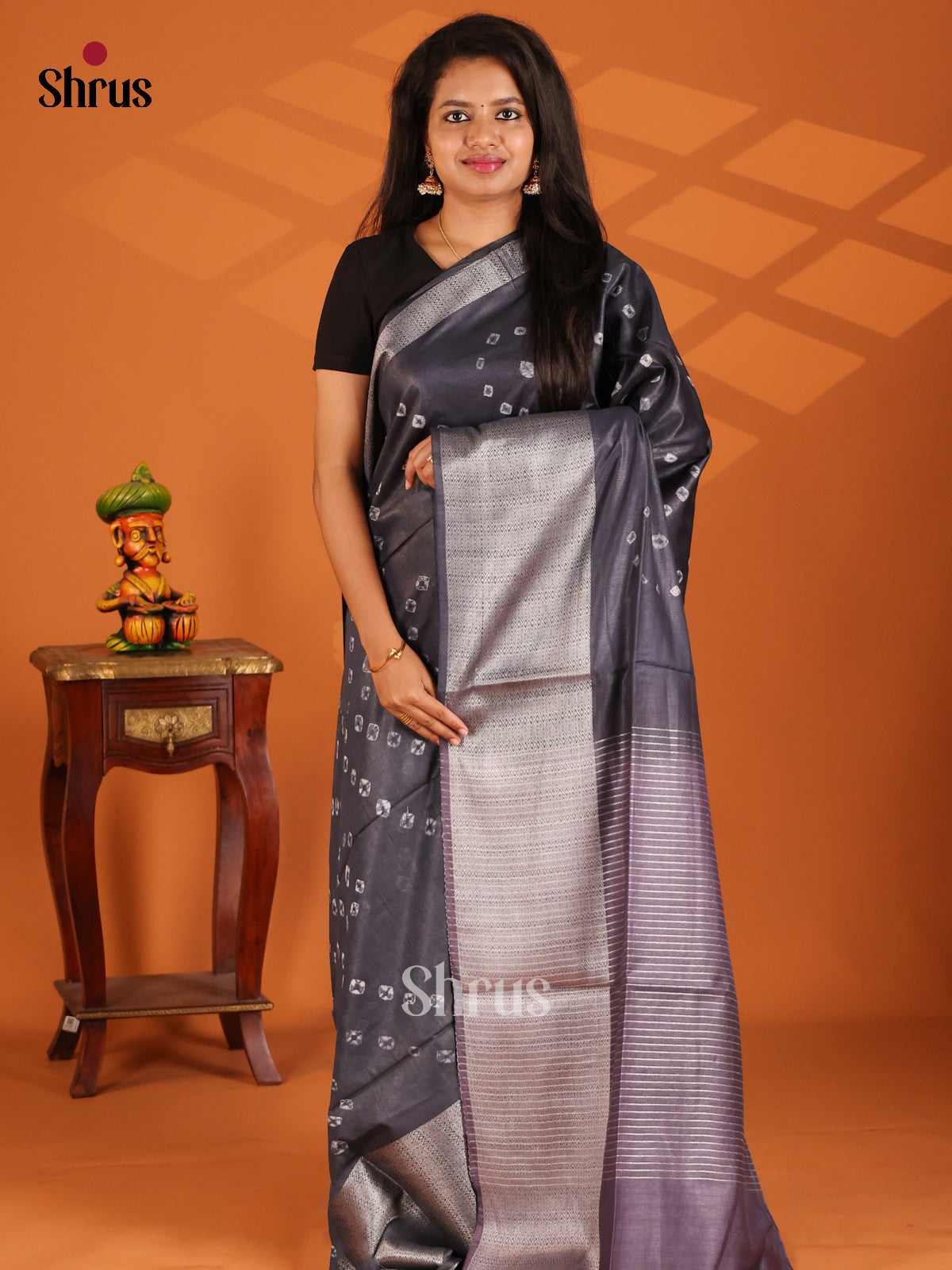 Black with Grey - shibori saree - Shop on Shrus.com