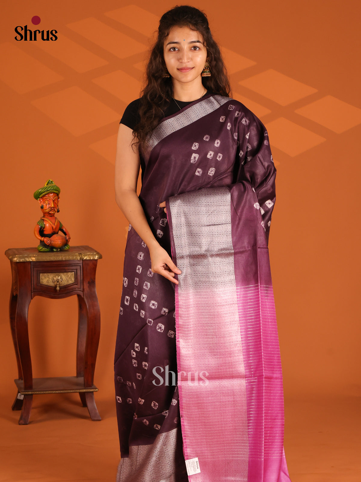 Jamun with Pink - Shibori Saree - Shop on Shrus.com