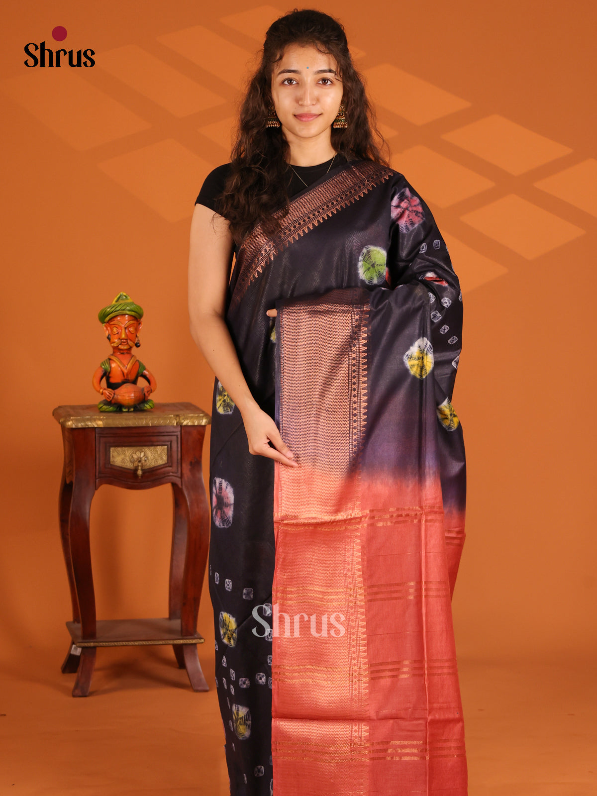 Black & Orange - Shibori Saree - Shop on Shrus.com