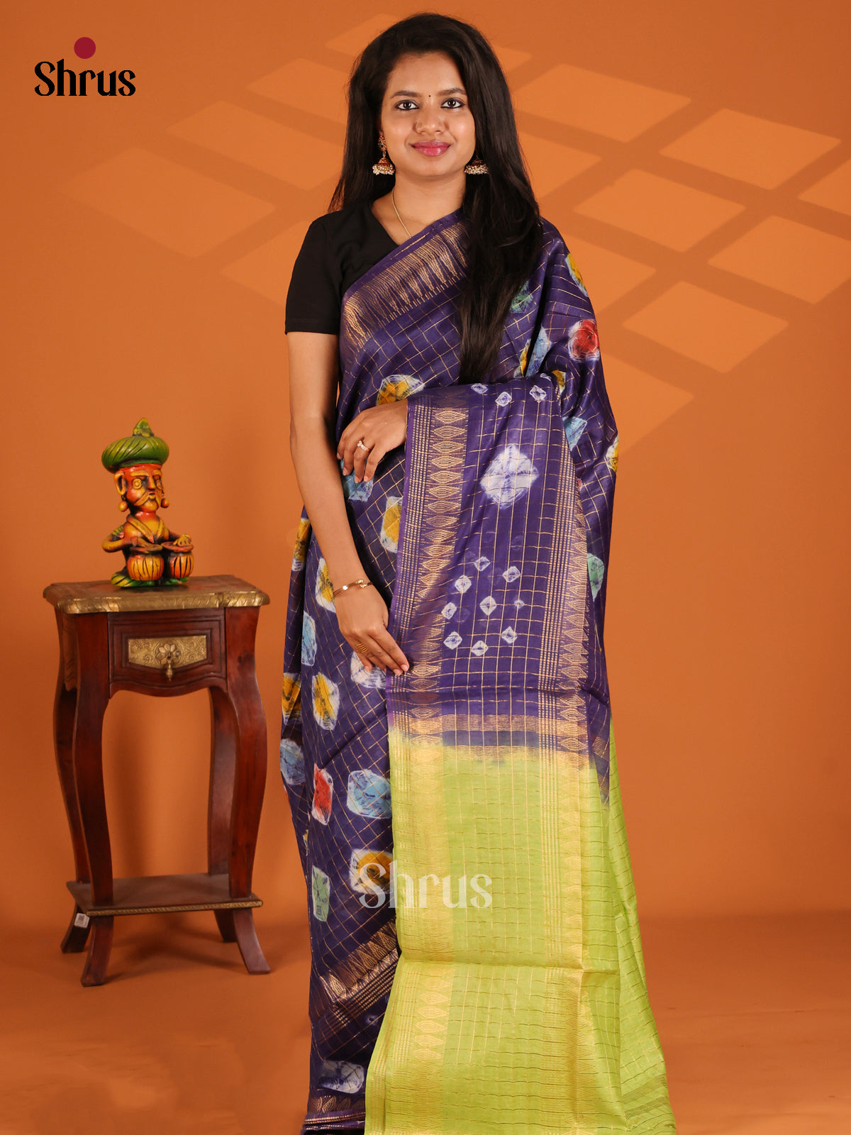 Violet with Green- shibori saree - Shop on Shrus.com