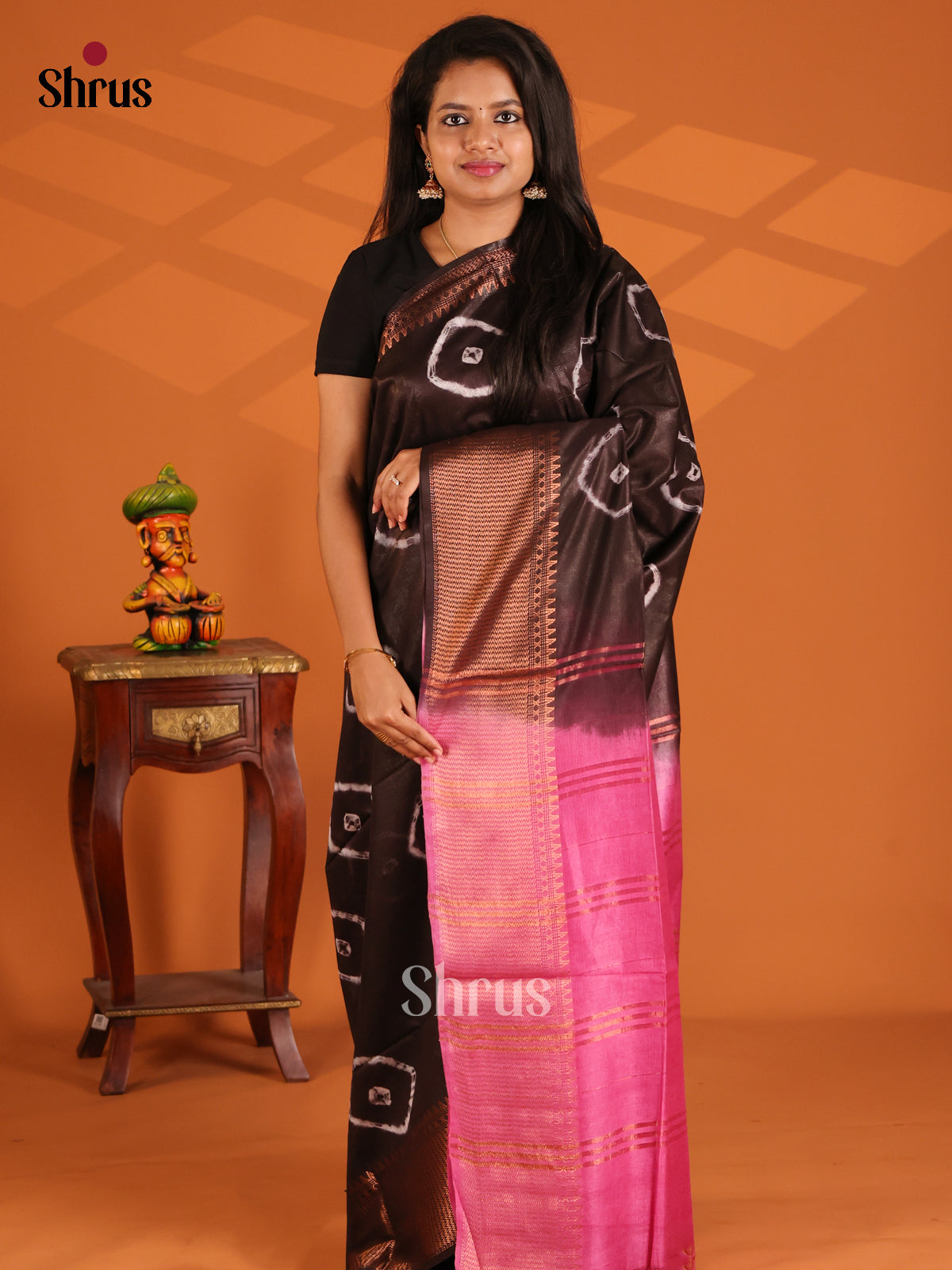 Brown with Pink - shibori saree - Shop on Shrus.com